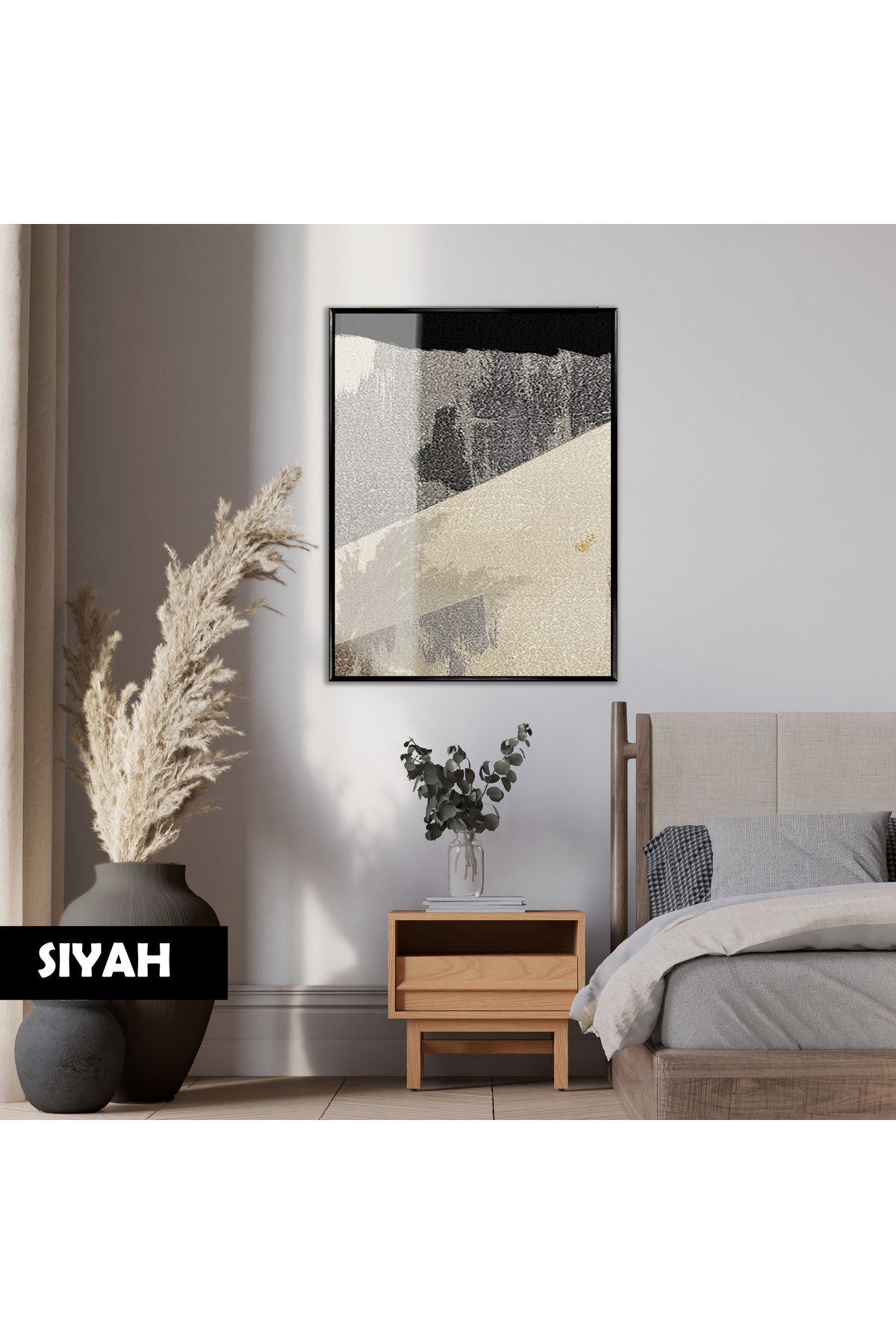 Harikabirev HARİKABİREV|SOYUT|2-BRONZ SİYAH DESENLİ MODELİ |ÇERÇEVELİ TEMPERLİ CAM TABLO TEKLİ DİKEY