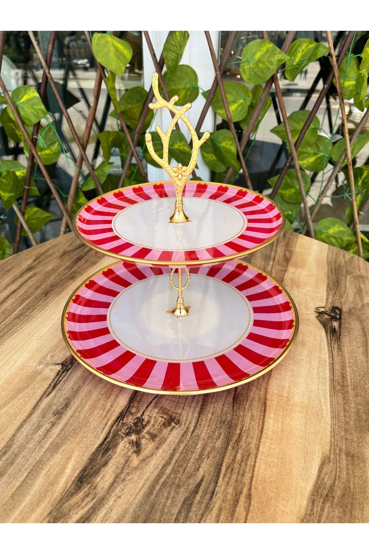 GÜRCÜGLASS Pembe kelebek 2 katlı şekerlik