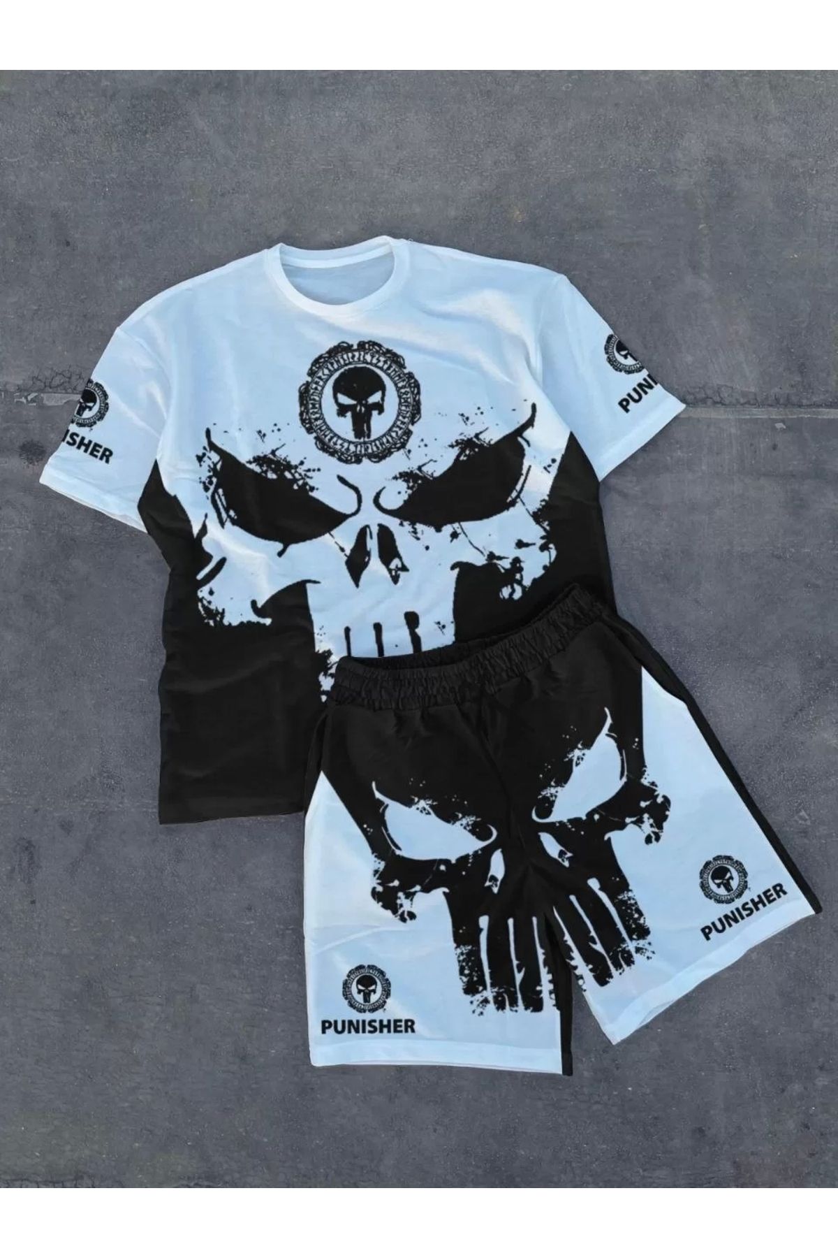 MODA CS Unisex Bisiklet Yaka Dijital Baskılı Şortlu Takım - Beyaz