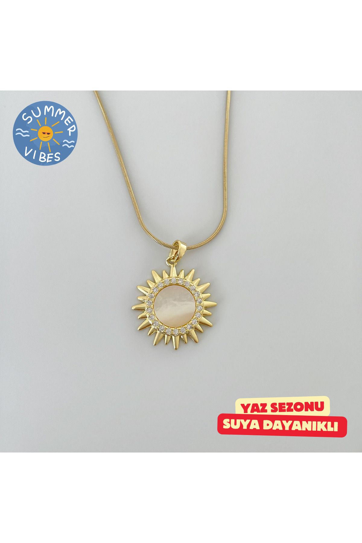 nerora Güneş Motifli Altın Kaplama İnce İtalyan Zincir Kolye Gold (Kararmama Garantili)