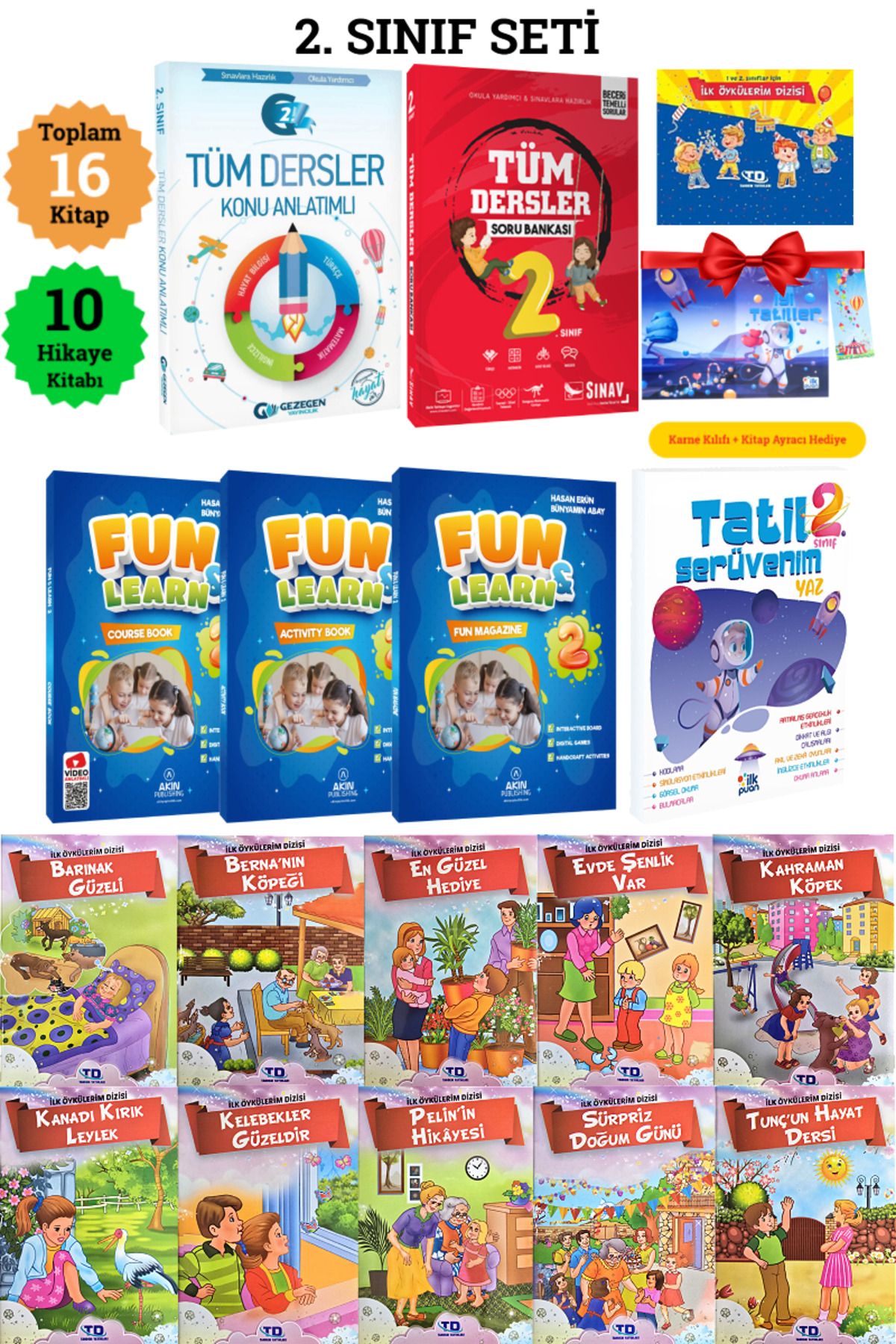 Gezegen Yayıncılık 16 Kitaplı 2. Sınıf Seti: Konu+Soru+Tatil Kitabı+ Fun Learn İngilizce+10 İlk Öykülerim Hikaye Dizisi