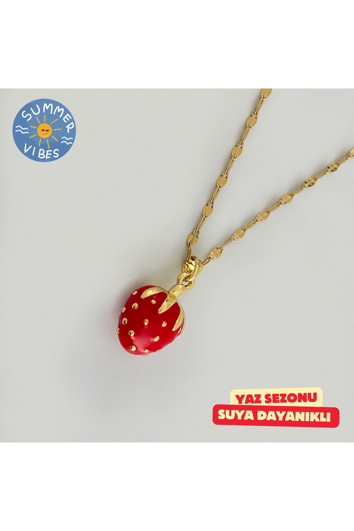 nerora Çilek Motifli Altın Kaplama Zincir Kolye Gold (Kararmama Garantili)