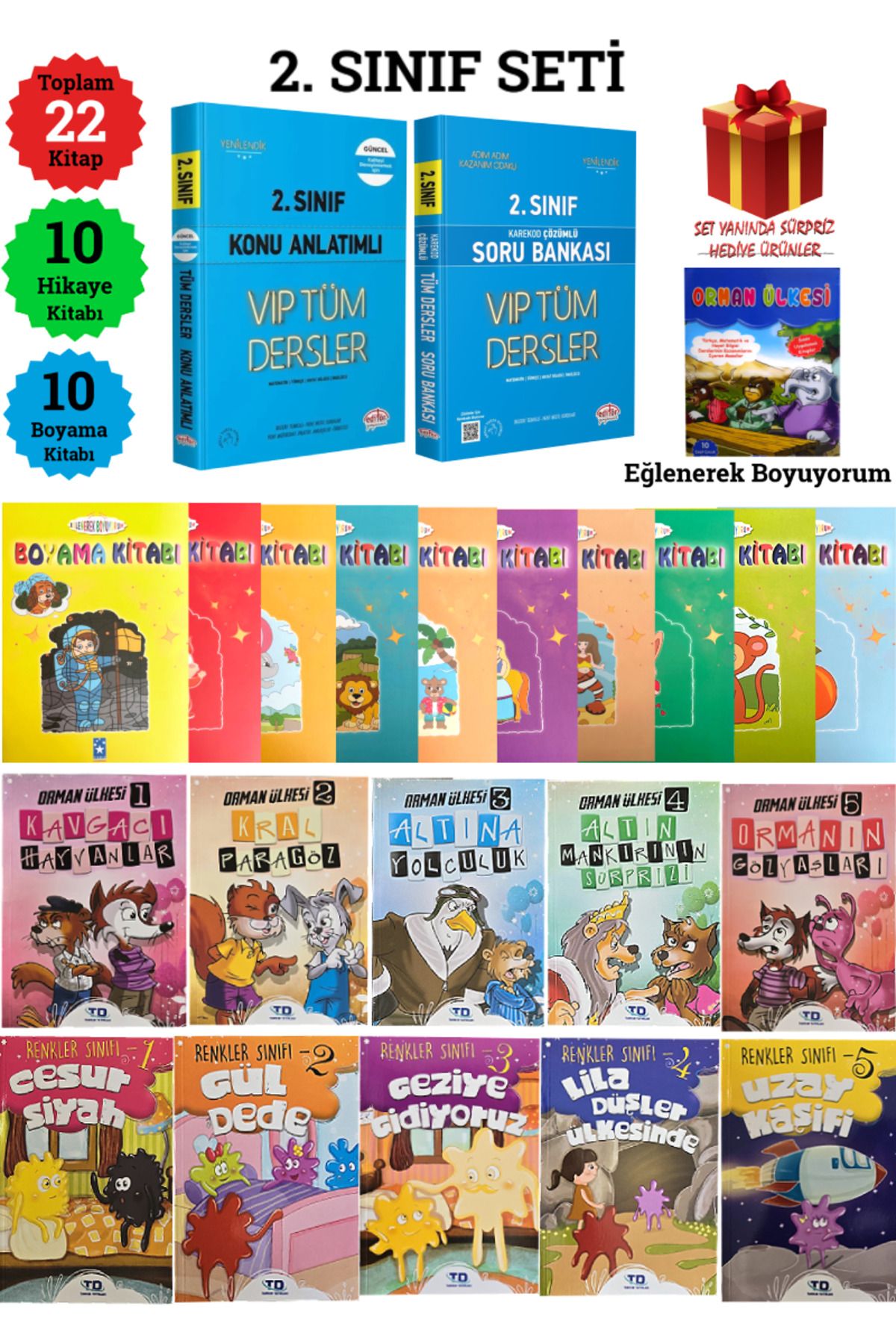 Editör Yayınevi 22 Kitaplı 2. Sınıf Seti: Konu+ Soru+ 10 Orman Ülkesi-Renkler Sınıfı Hikaye Dizisi+ 10 Boyama Kitabı
