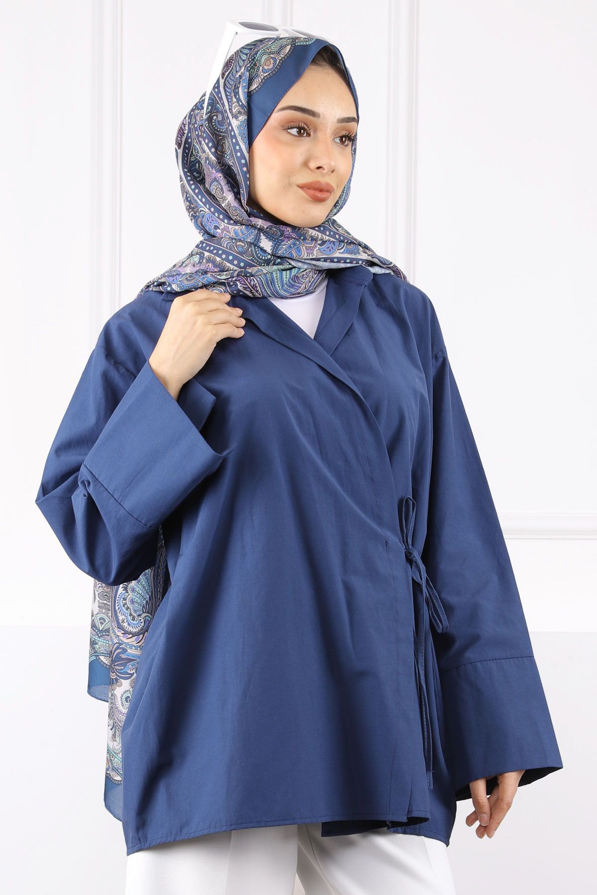 İmajButik Lacivert Yandan Bağlamalı Kimono