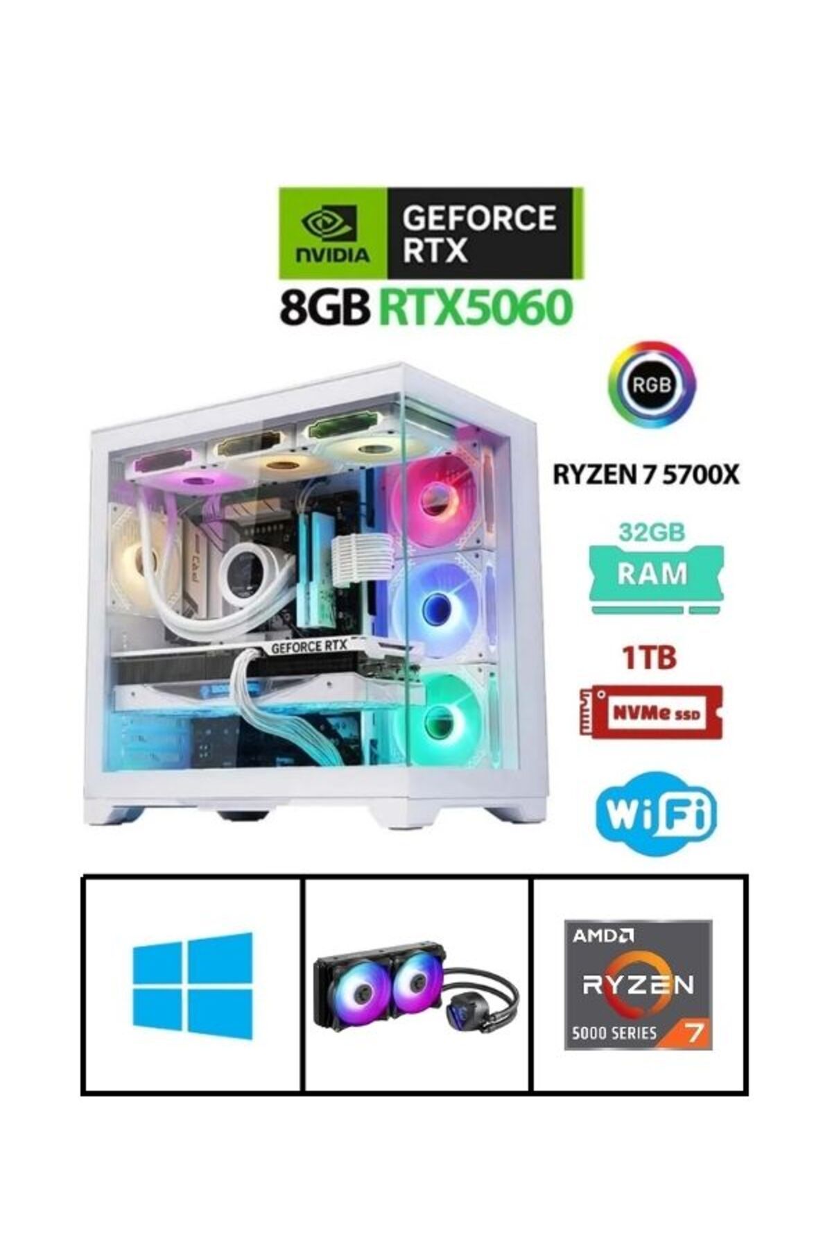 RAMTECH RMT17061 | RTX 5060 | Ryzen 7 5700X | 32GB Ram | 1TB M2 SSD | Gaming Sistem