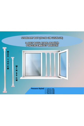 Tuncel Teknik BEYAZ RENK PENCERE GÜVENLİK BARİYERİ-BOYU AYARLANABİLİR KORKULU...