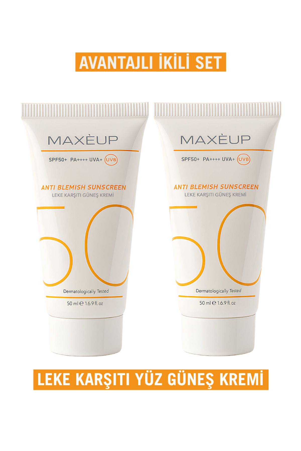 Maxeup 2'li Leke Karşıtı 50+ SPF Yüksek Koruma Güneş Koruyucu Yüz Kremi Seti