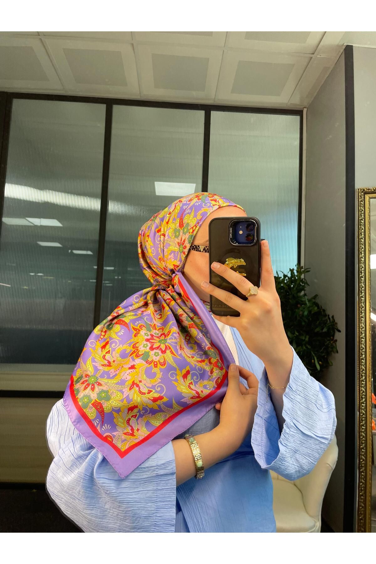 Oxygen Scarfs Mimoza Desen Vual İpek Eşarp