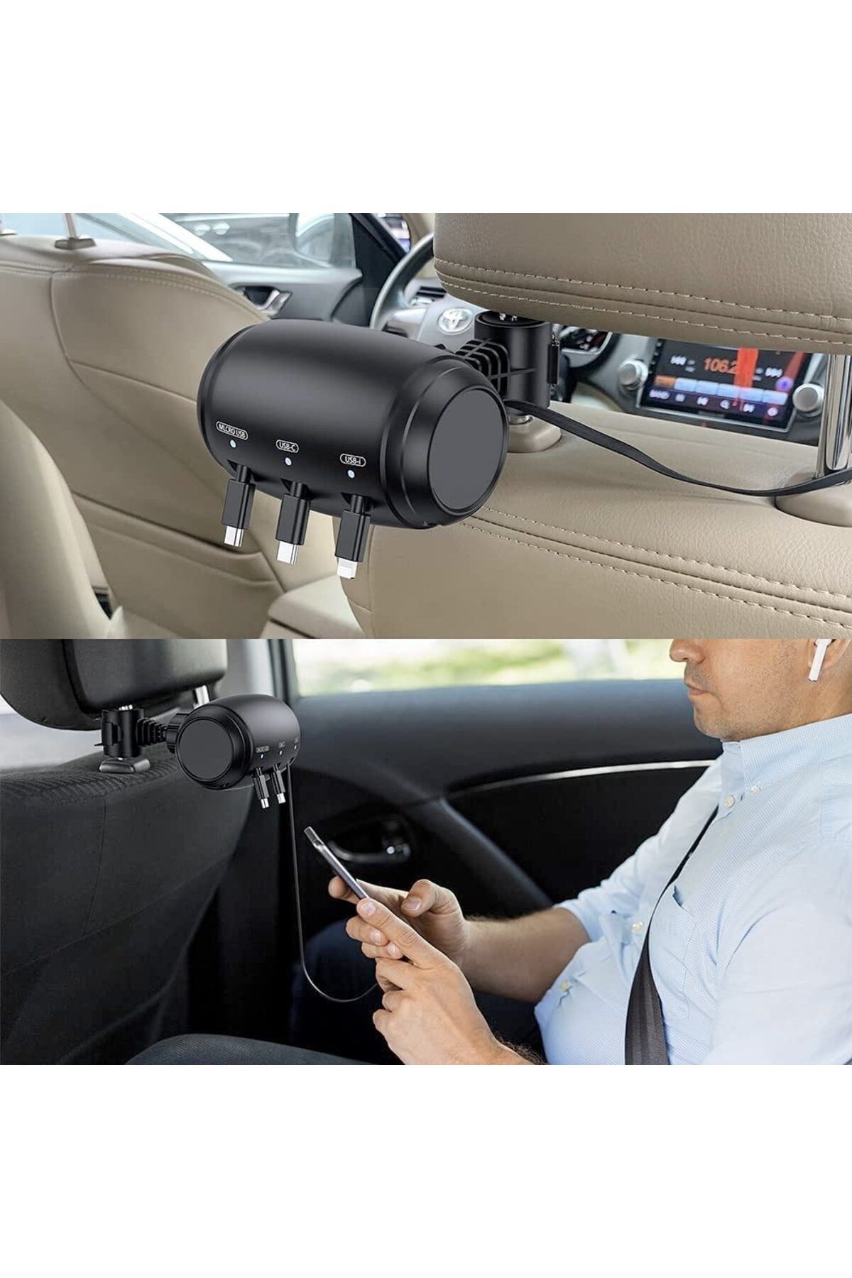 Quasar & Co.-3 In 1 Car Charging Station, Retractable, Compatible Android, Ios, Type C, Black 7