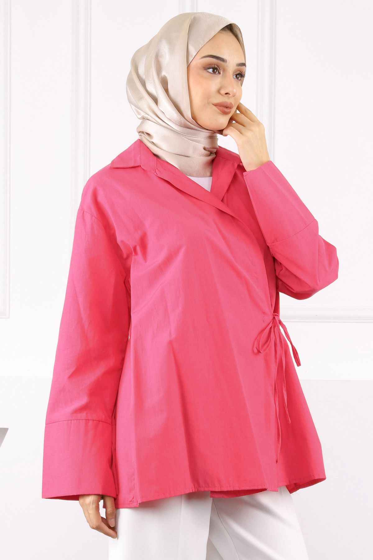 İmajButik Fuşya Yandan Bağlamalı Kimono