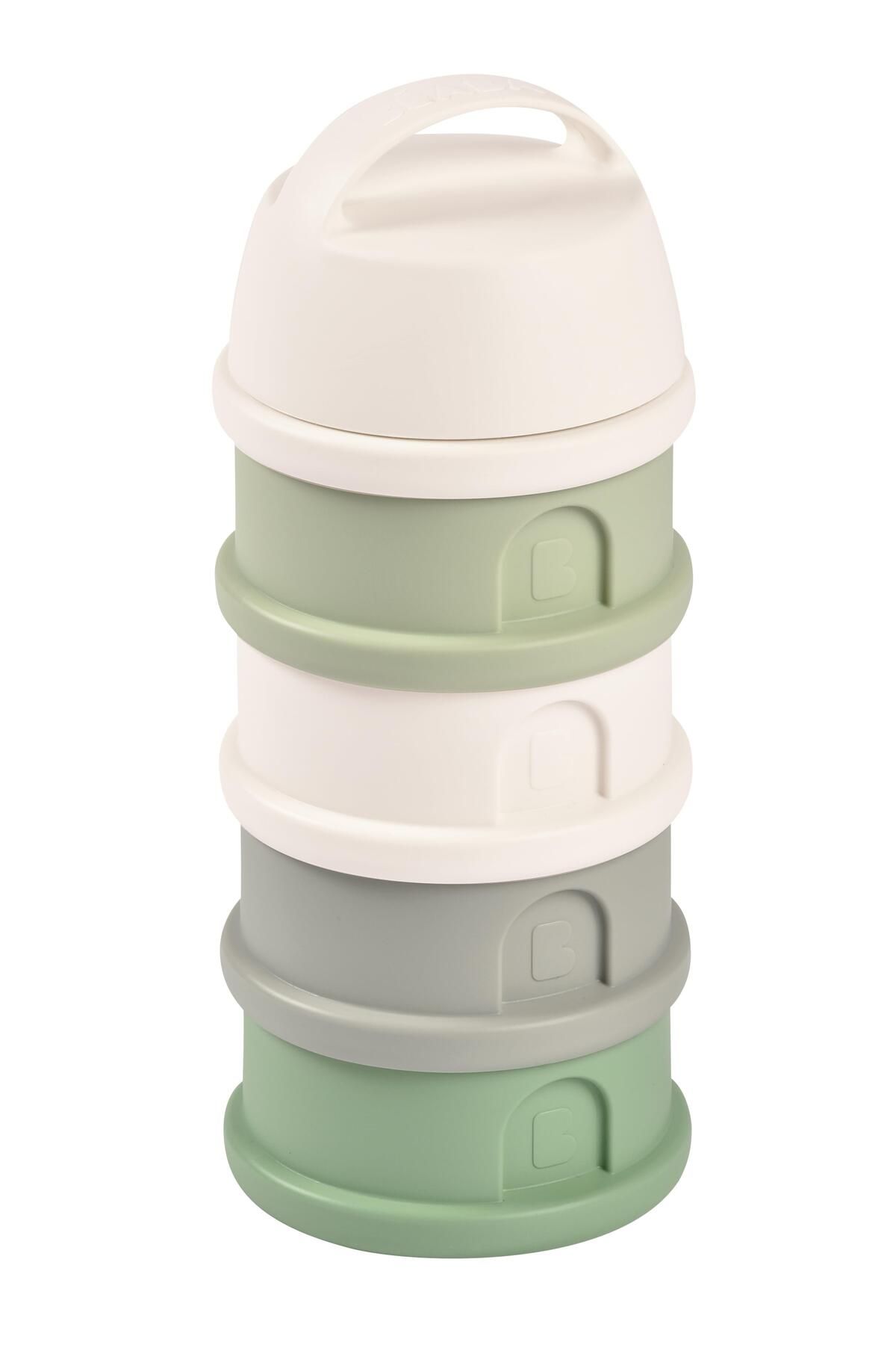 Beaba 4 Katmanlı süt tozu kutusu ve atıştırmalık kabı (Cotton White/Sage Green)