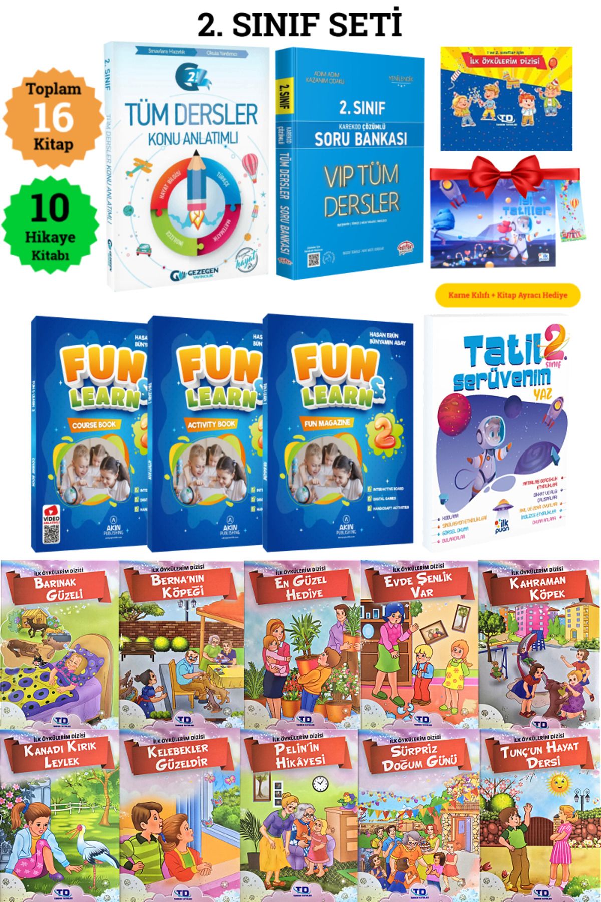 Gezegen Yayıncılık 16 Kitaplı 2. Sınıf Seti: Konu+Soru+Tatil Kitabı+ Fun Learn İngilizce+10 İlk Öykülerim Hikaye Dizisi