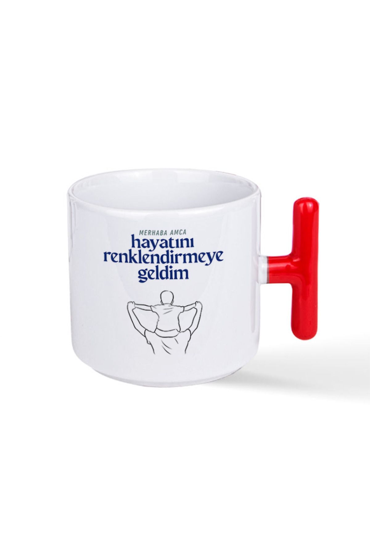 NACARLAR Bebek Müjdesi Vereceklere Özel Merhaba Amca Baskılı Kırmızı T Kulplu Kupa Bardak