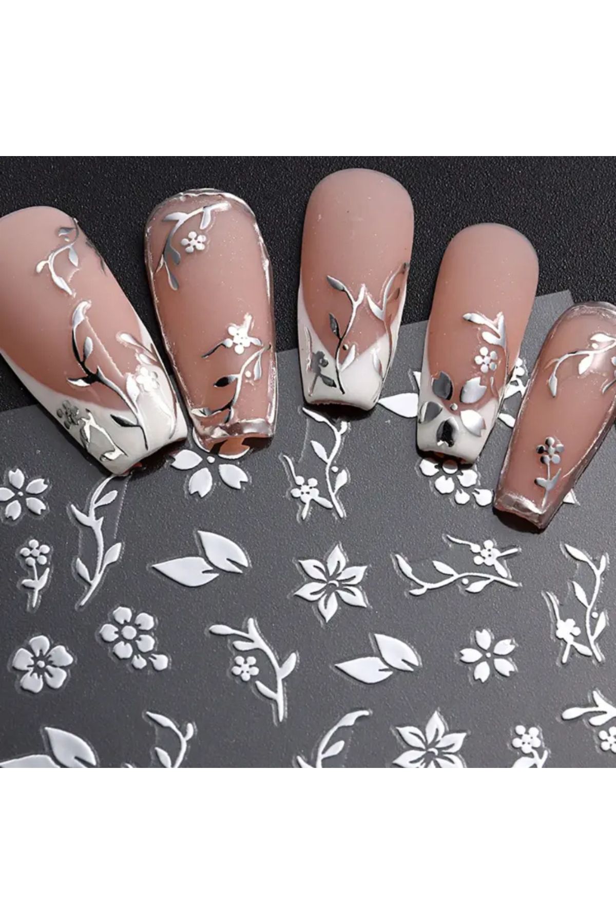 zeinapp Çiçek Desenli Metalik Kendinden Yapışkanlı Tırnak Sticker Nail Art Tırnak Sanatı