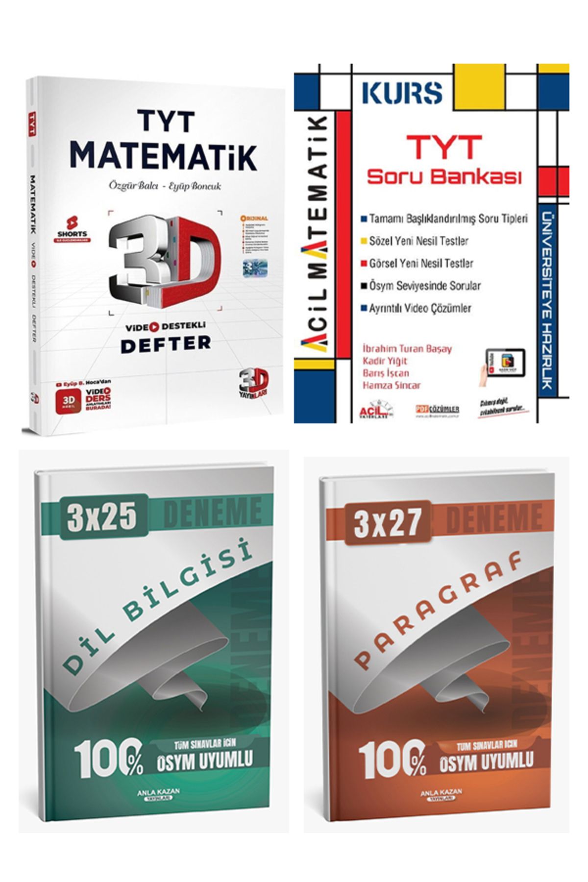 Anla Kazan Yayınları 3D + Acil 2026 TYT Kurs Matematik ve 3D TYT Matematik Ders Defter Anla Kazan Deneme 4 lü Set