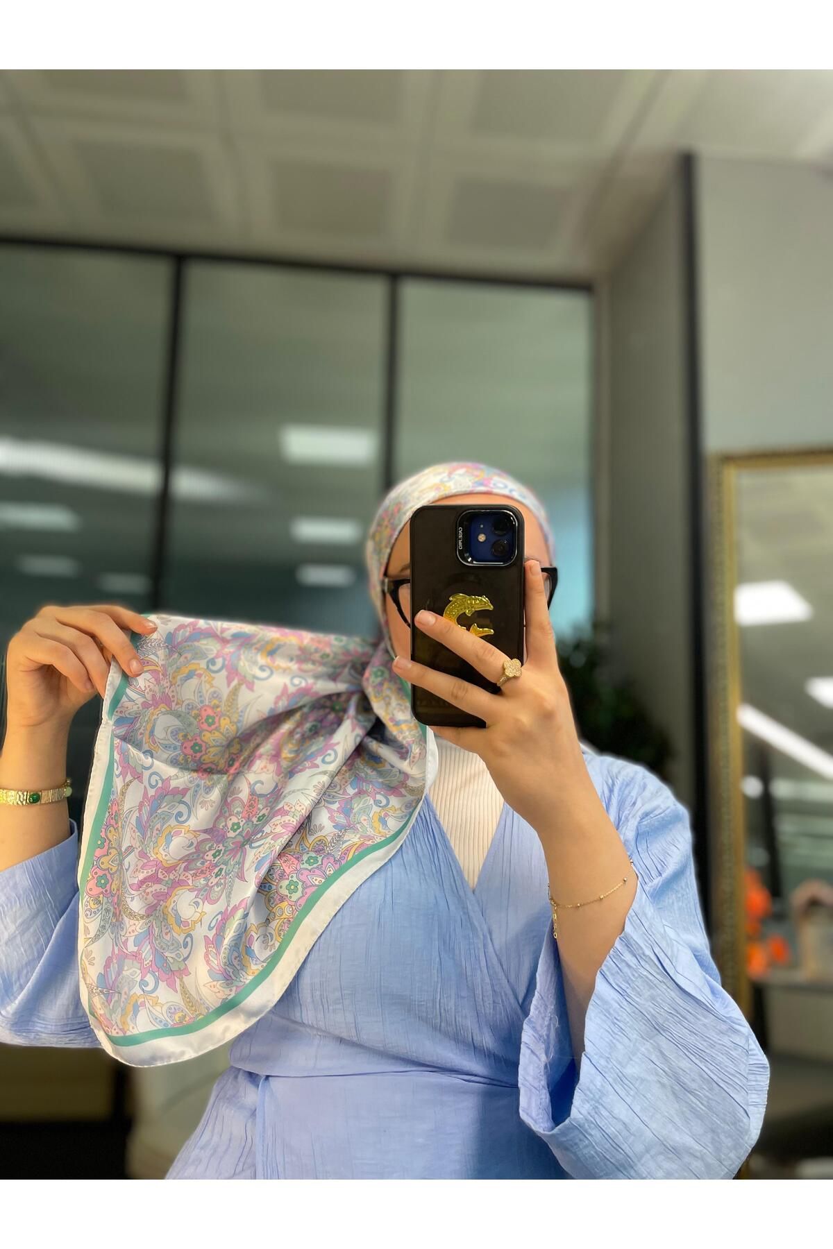 Oxygen Scarfs Mimoza Desen Vual İpek Eşarp