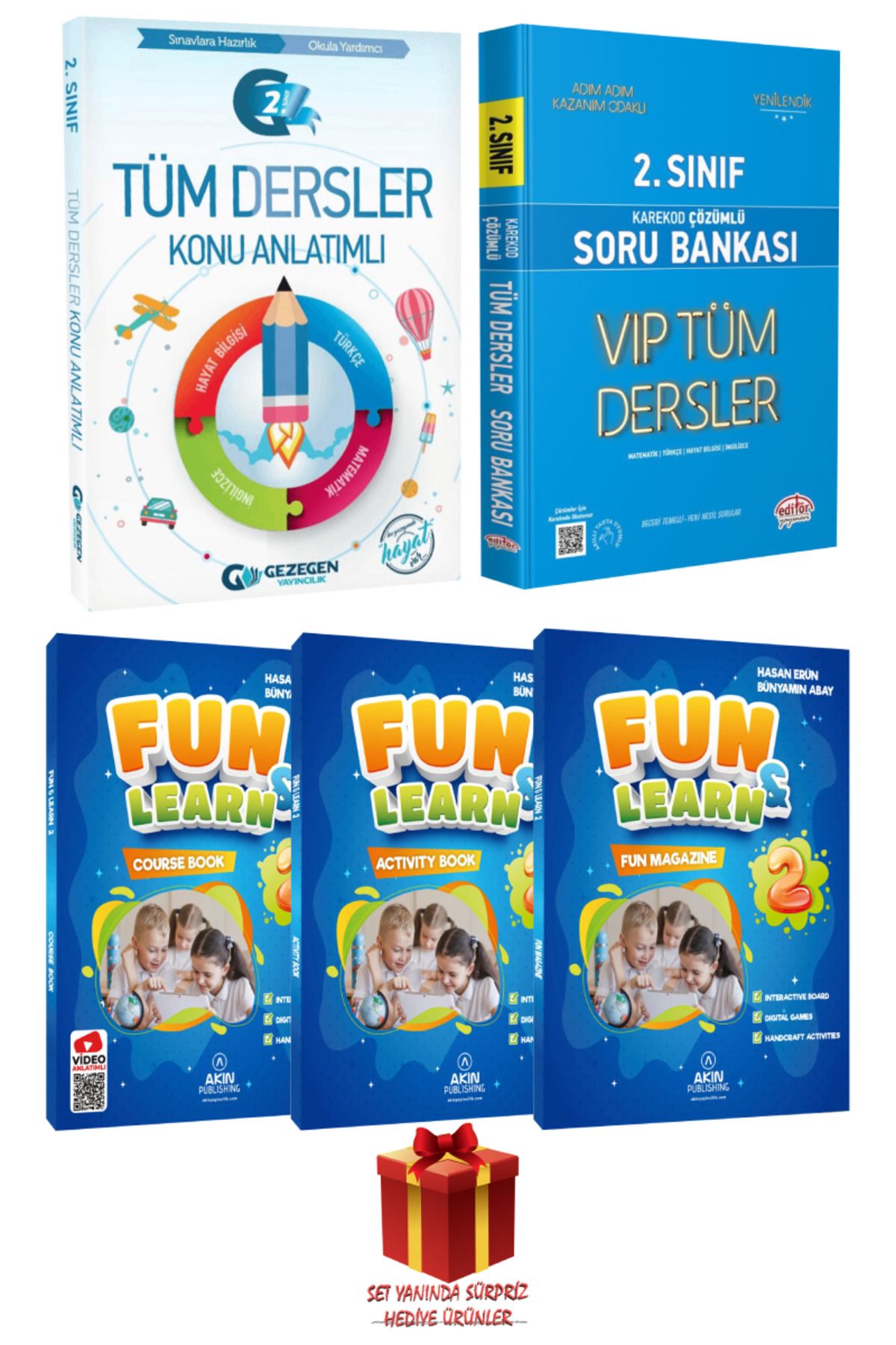Gezegen Yayıncılık 2. Sınıf Tüm Dersler Konu Anlatımı+ Editör Tüm Dersler Soru Bankası+ Fun Learn İngilizce Seti+Hediye