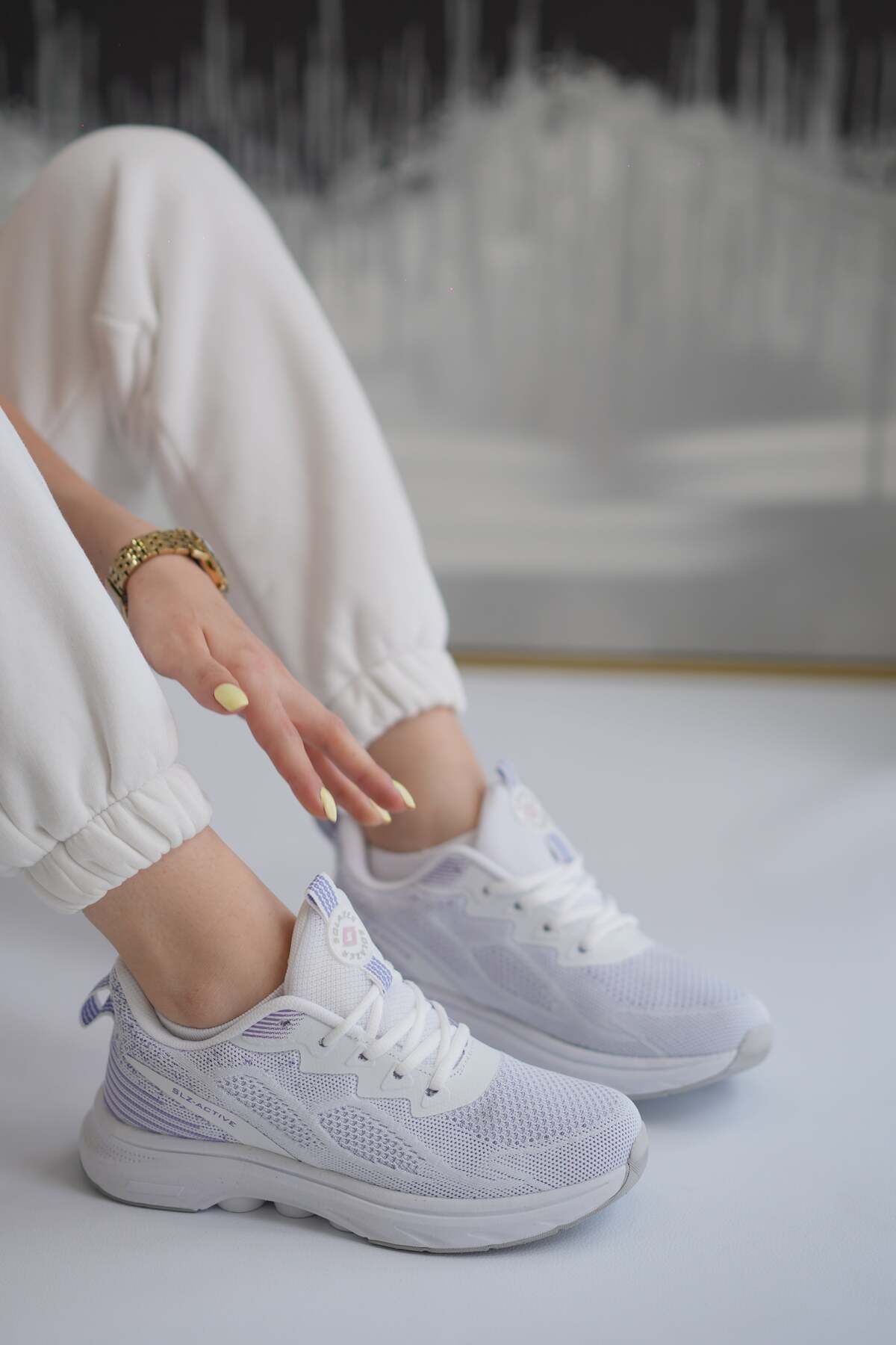 SOLAZER Kadın Beyaz Lila Sneaker Günlük Rahat Spor Ayakkabı 043