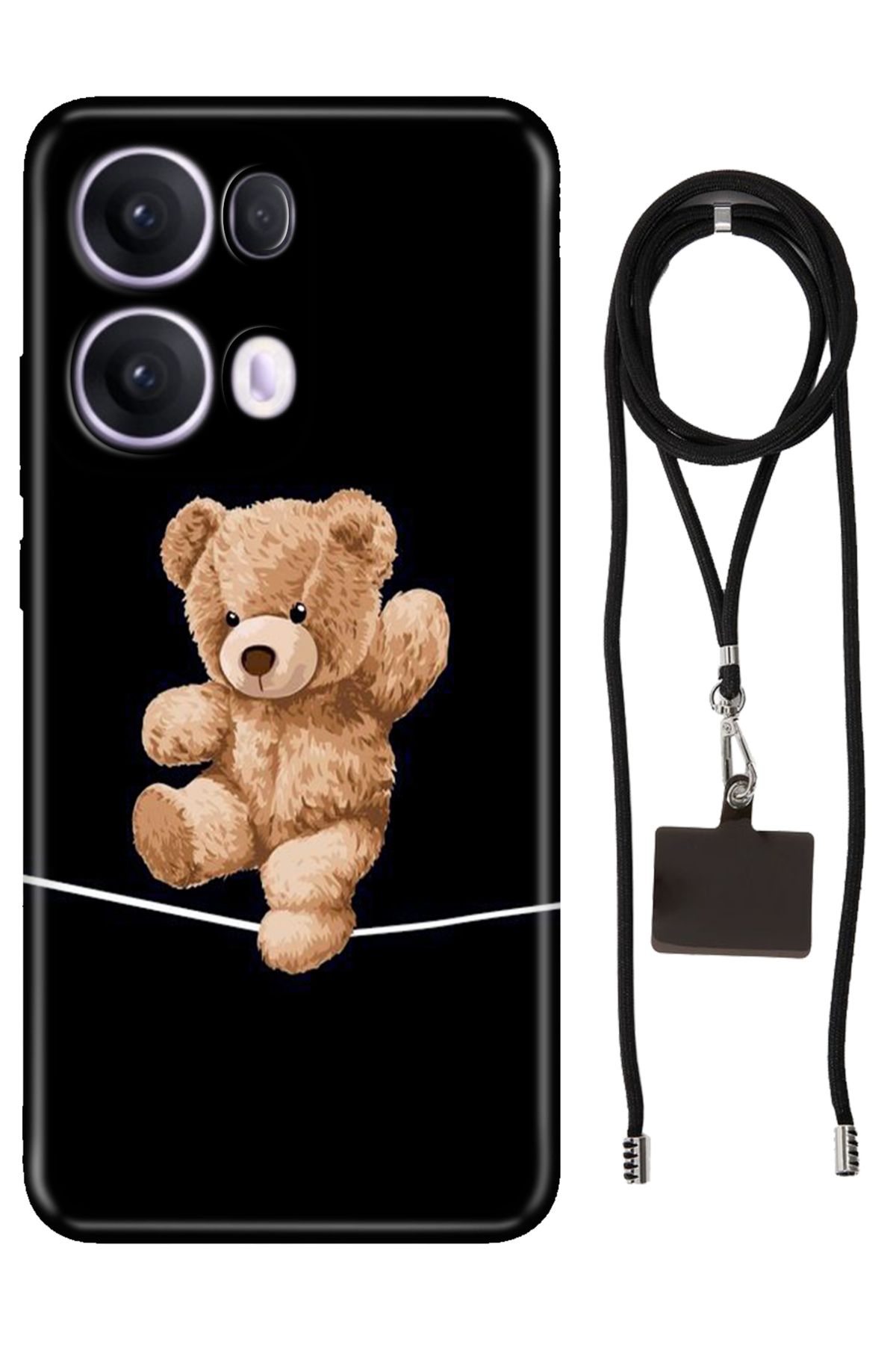 OPPO Reno 13 Pro Oppo Kılıf Silikon Teddy Bear Cambaz İpli Boyun Askısı