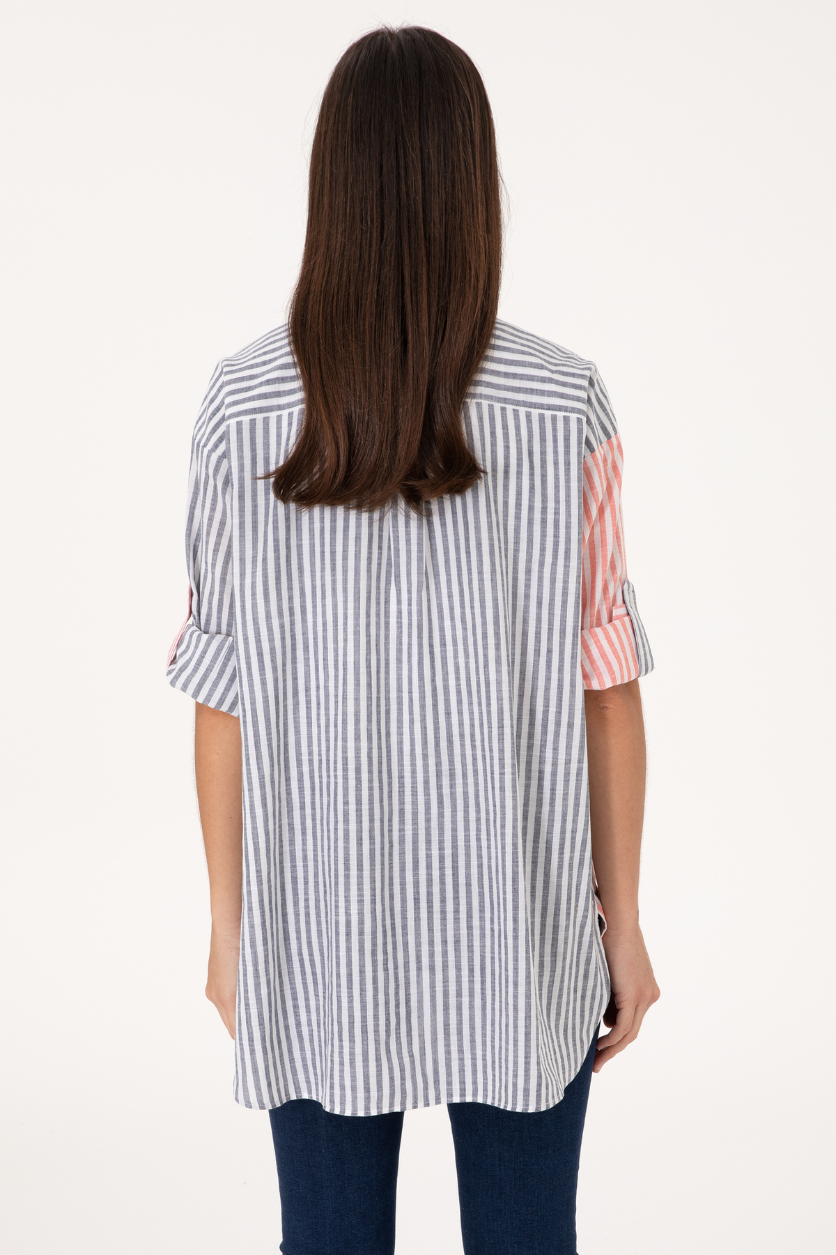 U.S. Polo Assn.  Kadın Vişne Çizgili Uzun Kollu Tunik Gömlek 50307656-VR223 - Görsel 5