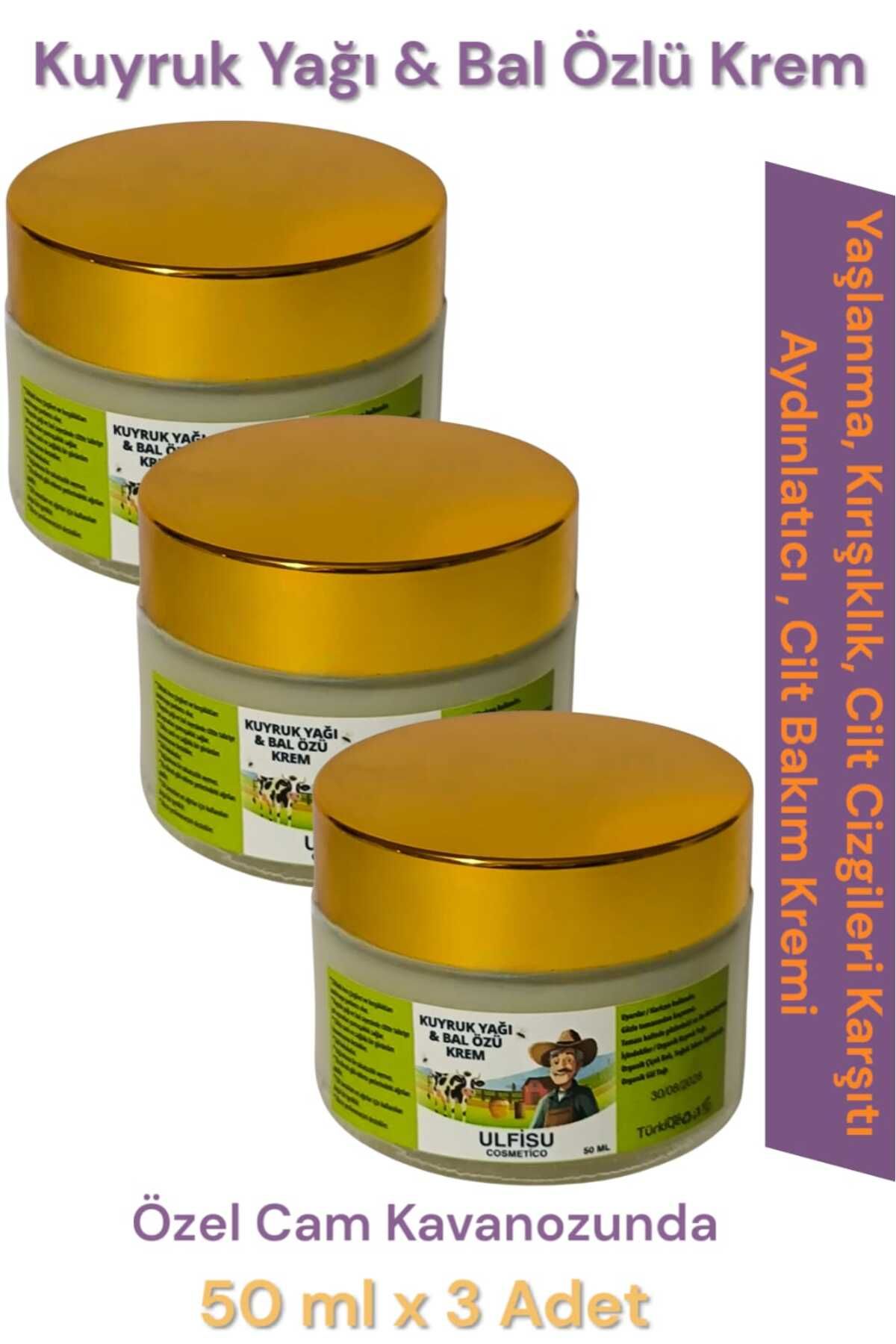 ULFİSU COSMETİCO Kuyruk Yağı Bal Özlü Yüz Kremi Sıkılaştırıcı Yaşlanma Karşıtı Bakım Kremi 50 ml 3 Ad -Güzellik Kremi
