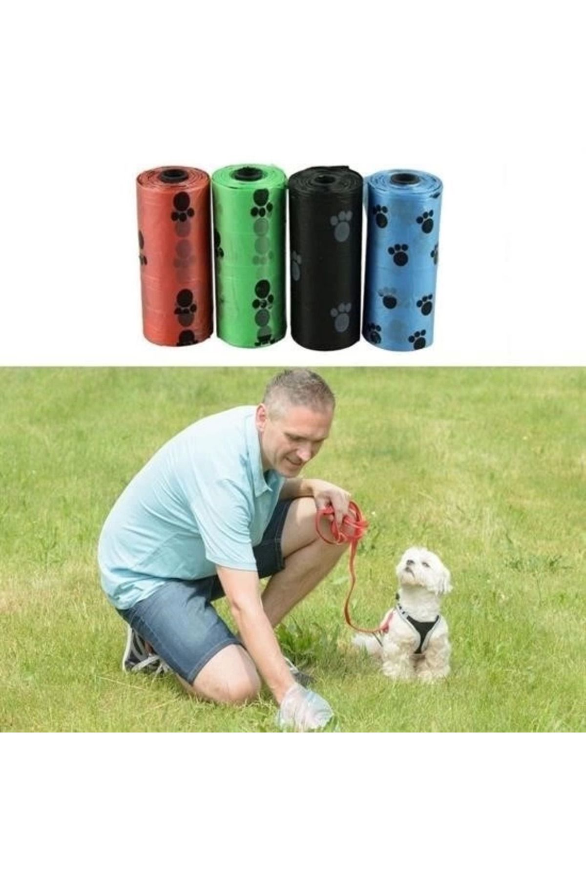 ÇAVDAR 4lü Evcil Hayvanlar Için Pati Desenli Kedi Köpek Kaka Poşeti Torbası