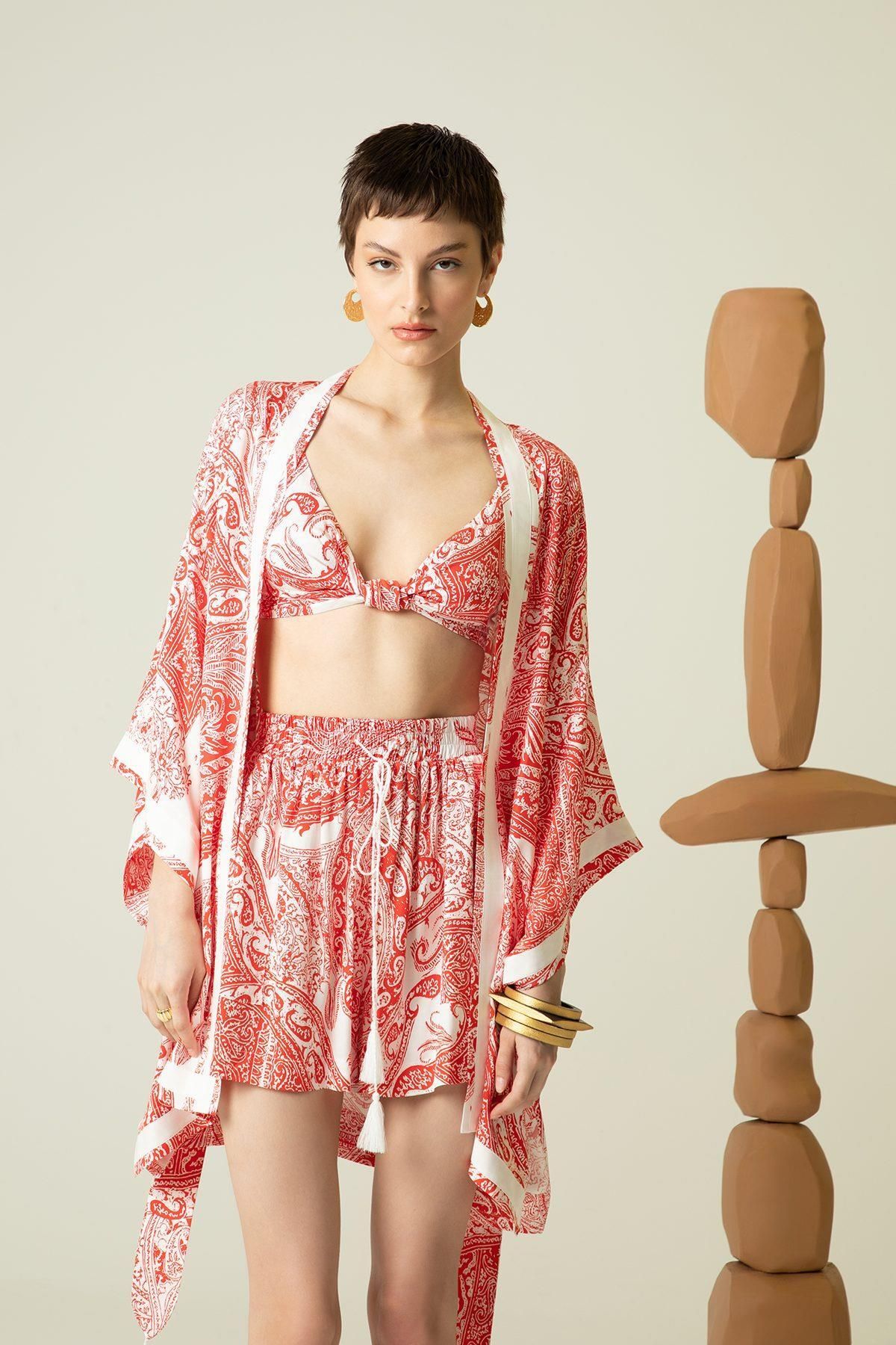 Rue Studio Püskül Detaylı Narçiçeği Kimono