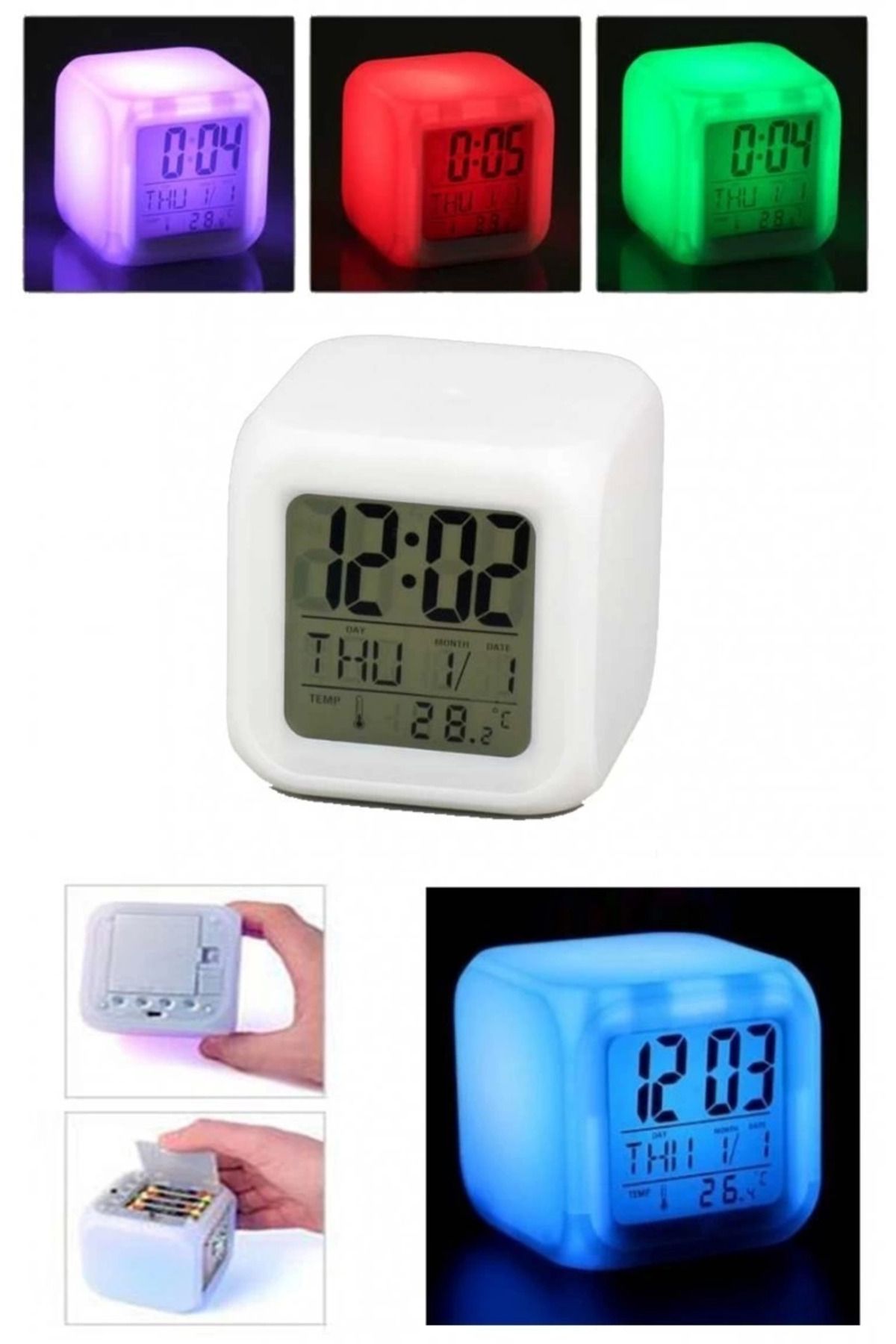 gizmurstore Renk Değiştiren Dijital Alarm Küp Saat