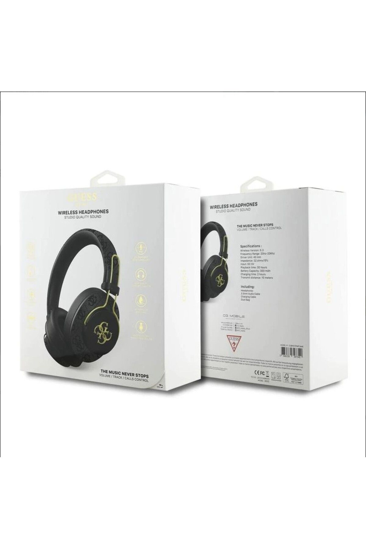 Guess-Licensed Over-Ear Bluetooth Headset Guess Pu 4g Patterned Triangle Logo V5.3 Brown 5