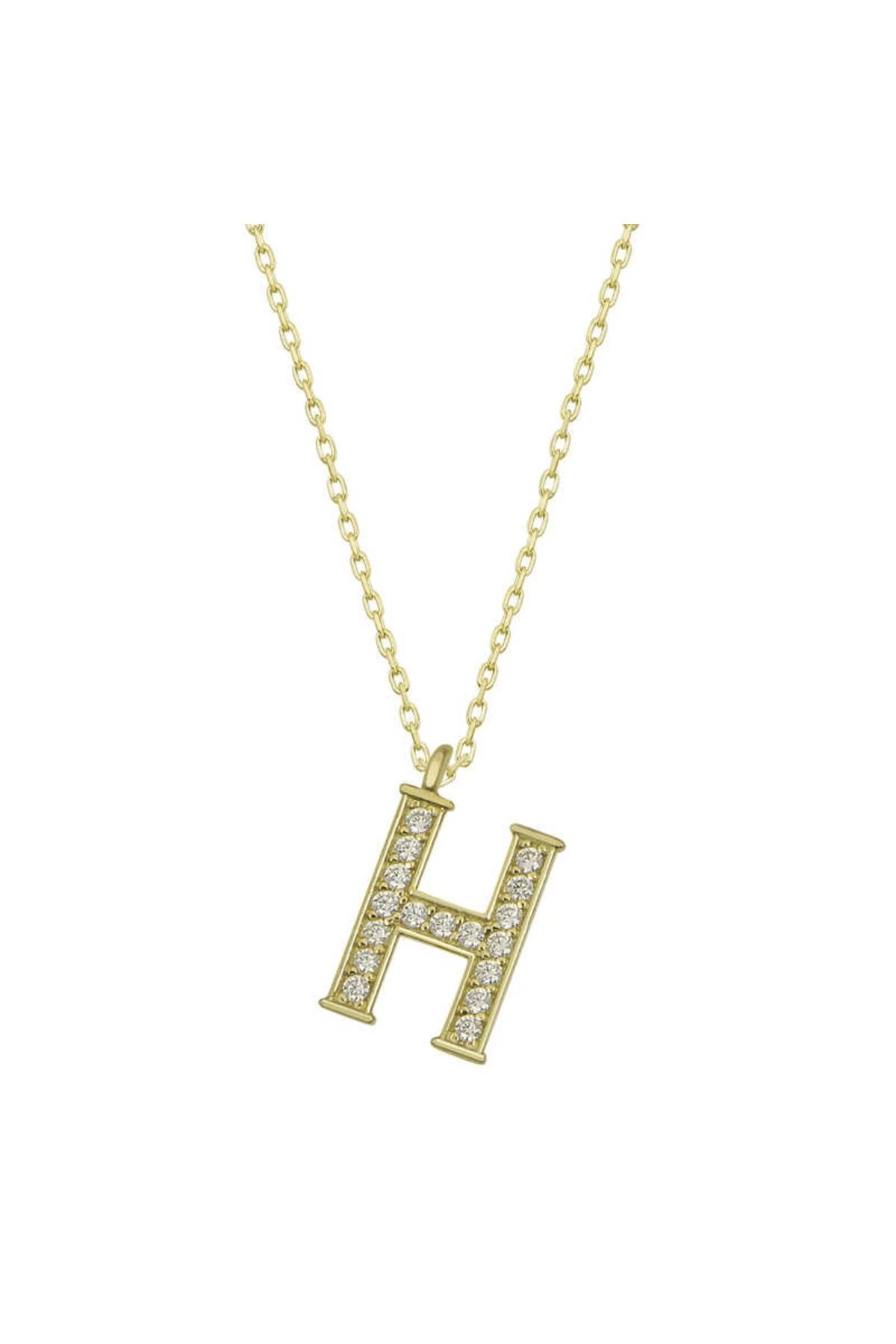 MT29 GİYİM 925 Ayar Gümüş Gold H Harfi Kadın Gümüş Kolye (T6614) (336336)