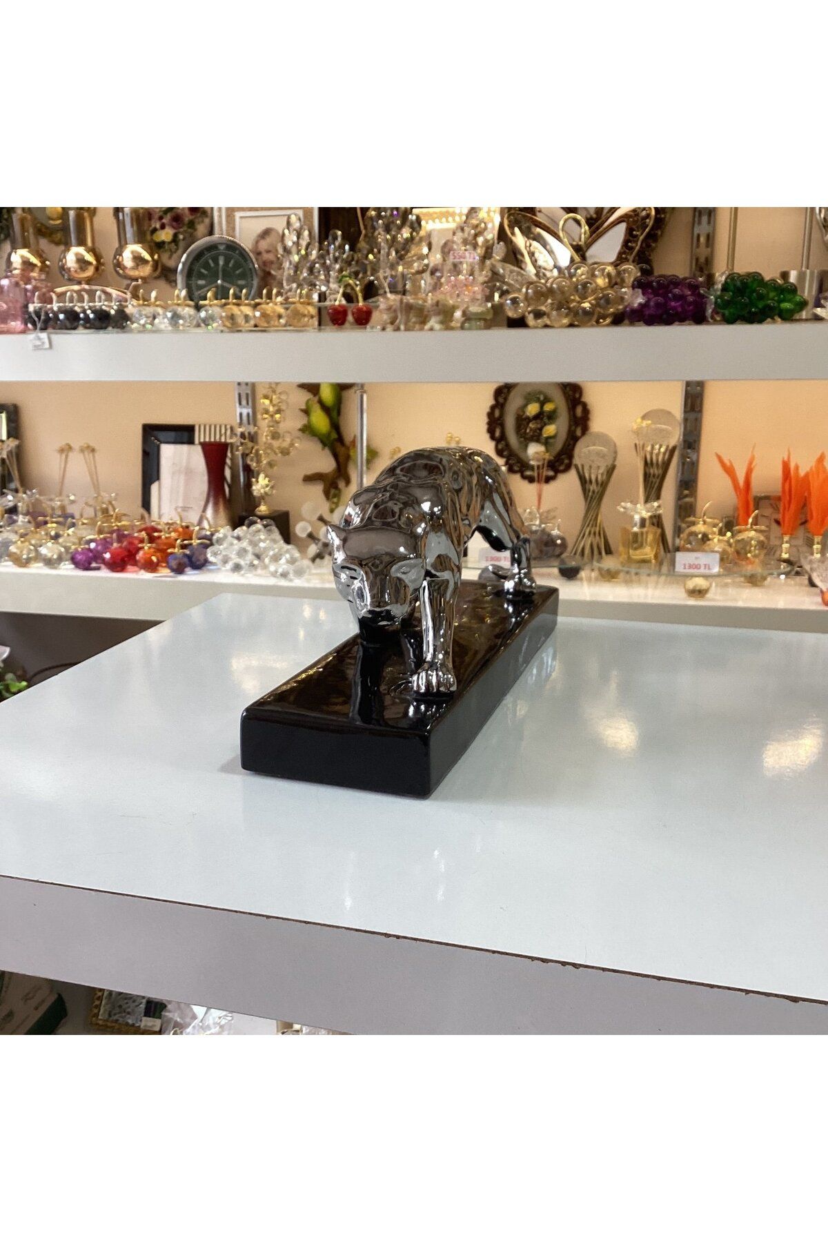 Gold home design Dekoratif Leopar Seramik Gümüş Renk