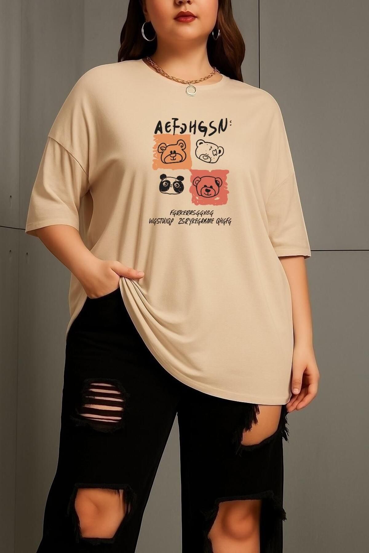 BENROMA BÜYÜK BEDEN AEF AYICIK BASKILI UNİSEX TİŞÖRT