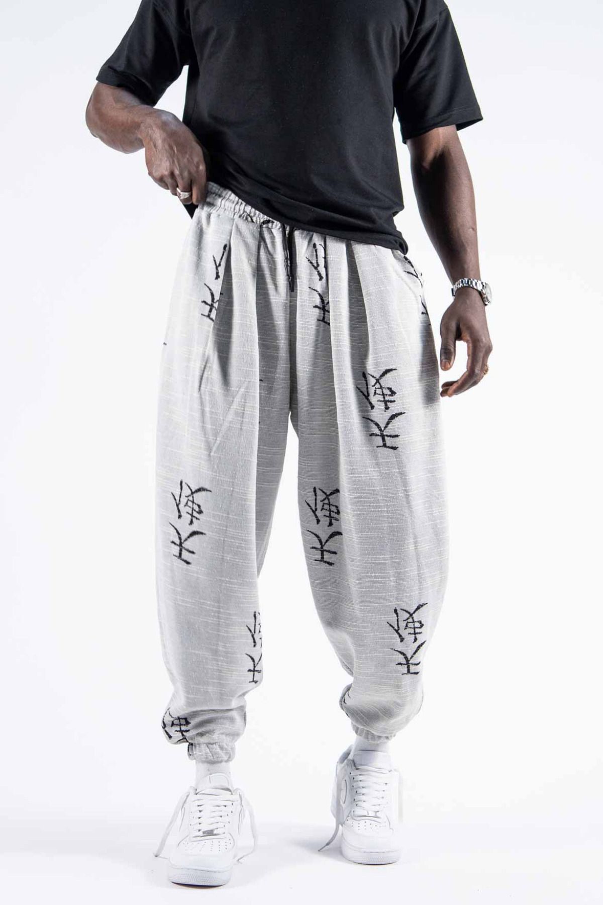Superbluemexico Erkek Bol Baggy Beyaz Şalvar Jogger Pantolon