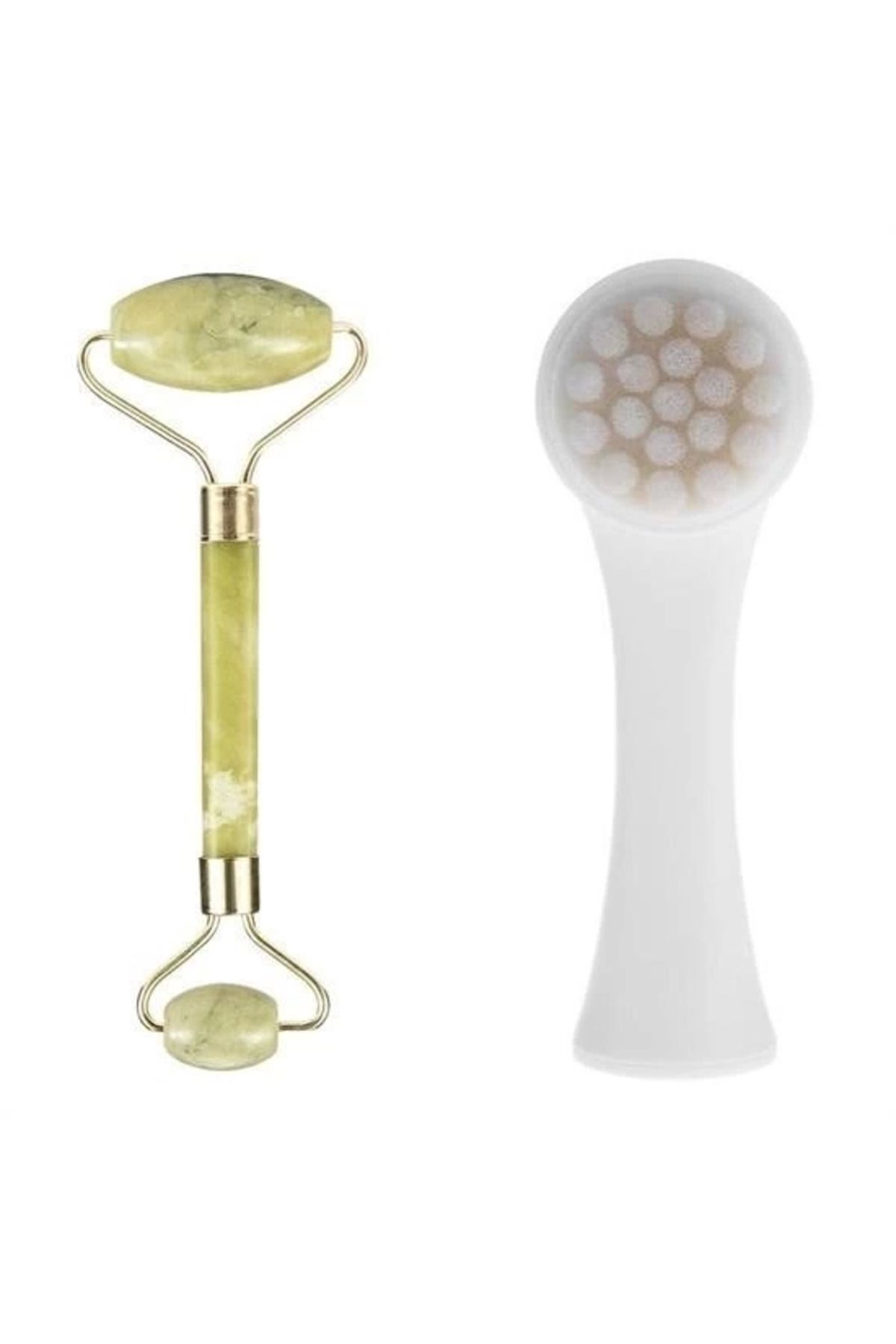 gizmurstore 2li Set Çift Taraflı Cilt Temizleme Fırçası Ve Yeşim Taşı Çift Taraflı Cilt Masaj Aleti