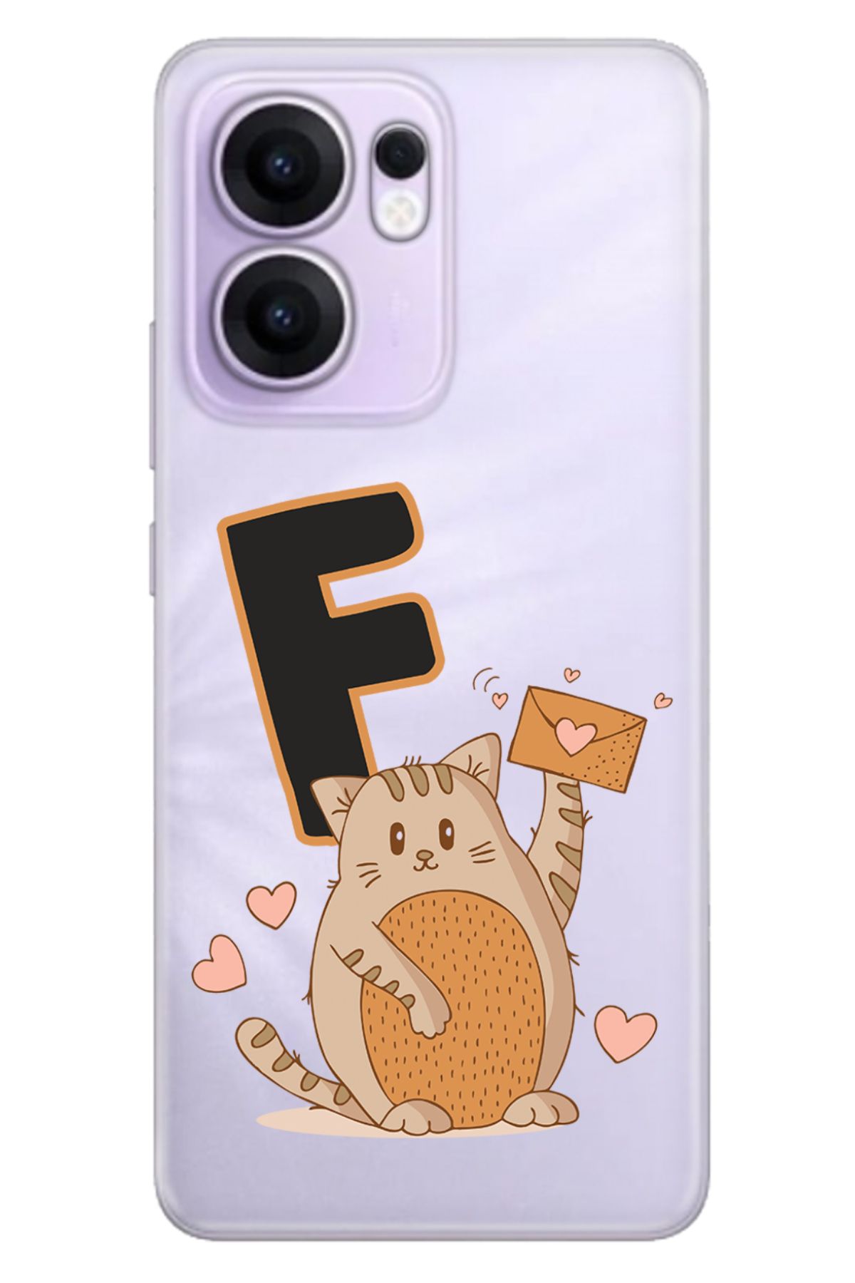 OPPO Reno 13F 5G Kılıf Tema Art Desenli Baskılı Silikon Kedili F Harfi