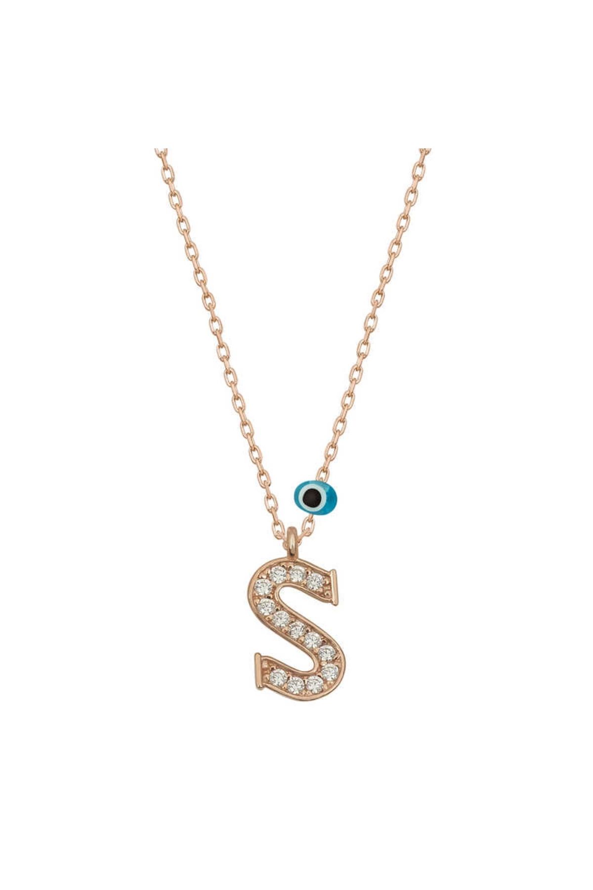 KAKTÜS JACK 925 Ayar Gümüş Nazar Rose S Harfi Kadın Gümüş Kolye (T6888) (336336)