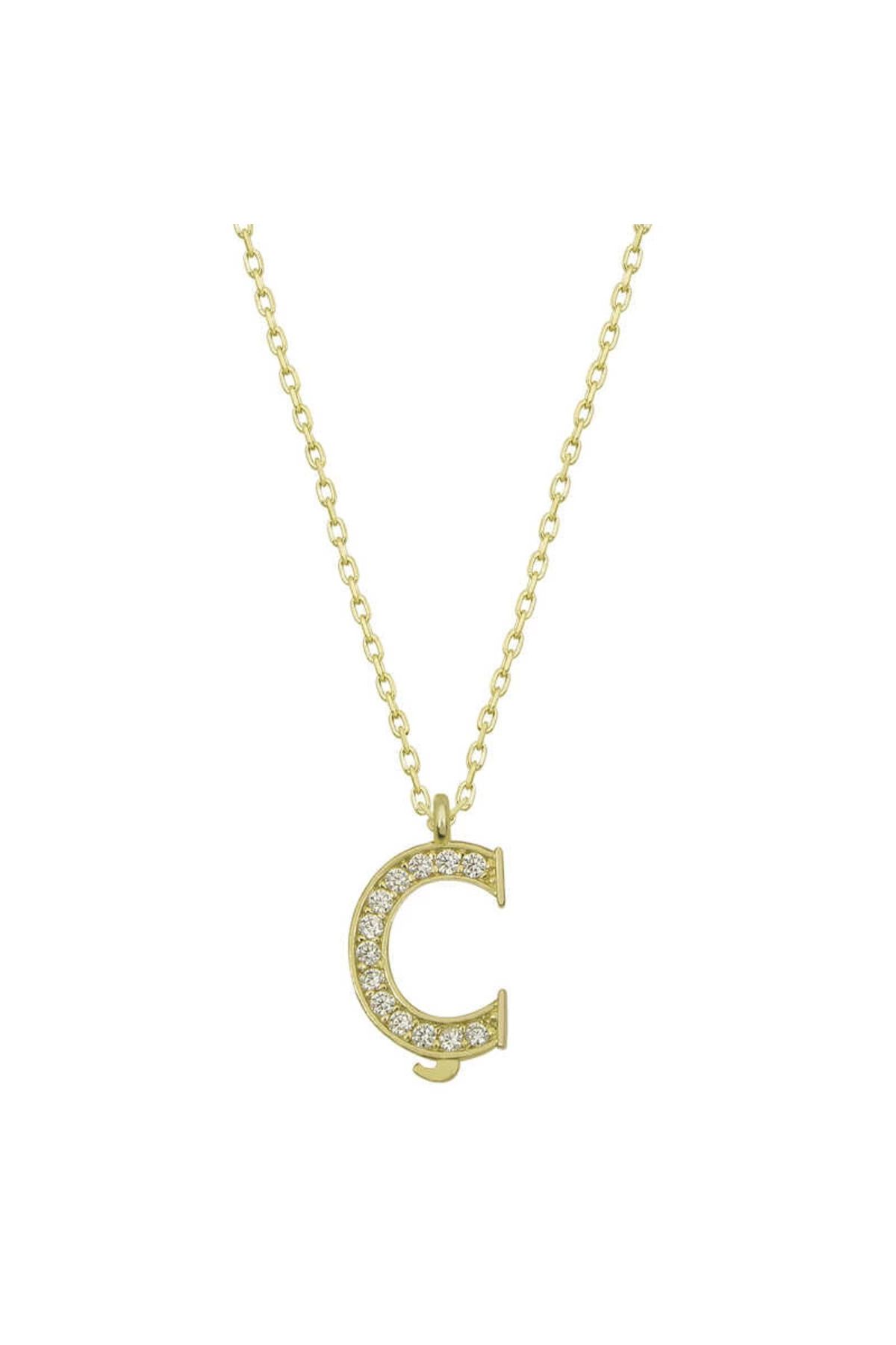 KAKTÜS JACK 925 Ayar Gümüş Gold Ç Harfi Kadın Gümüş Kolye (T6609) (336336)