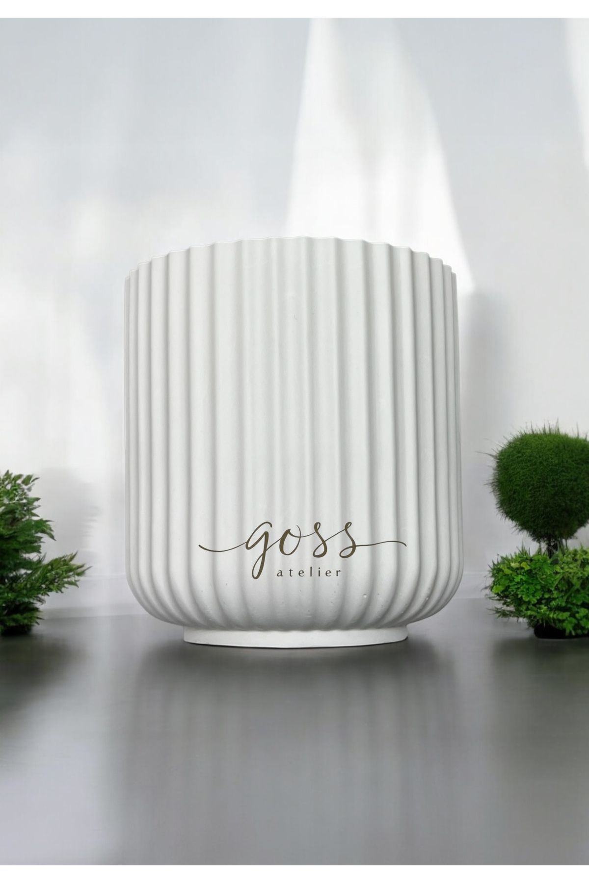 goss atelier El Yapımı Dekoratif Çizgili Saksı Mumluk Fırçalık Bardak