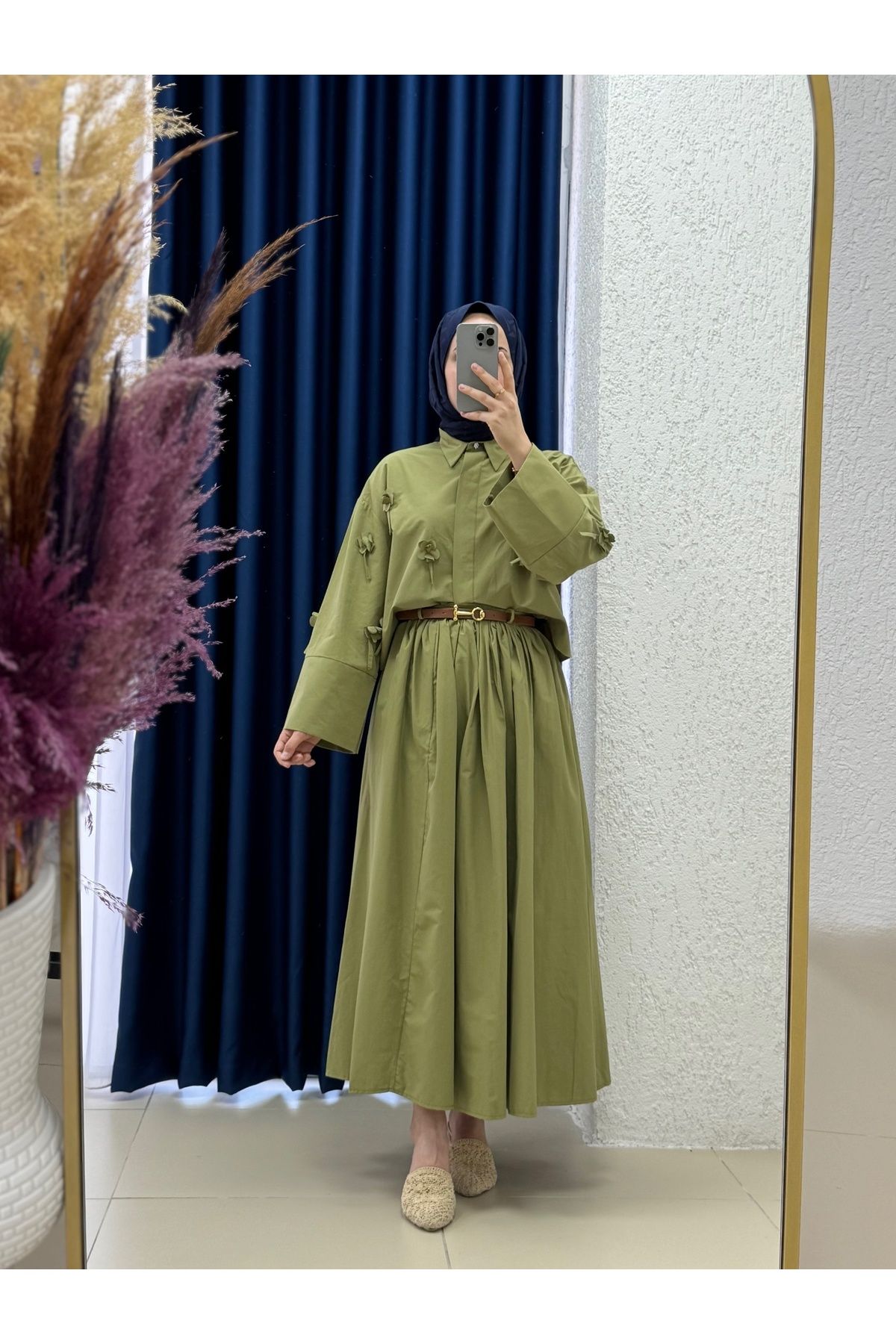 Mihra Erna Kemerli Poplin Etek-BN4362 Mint