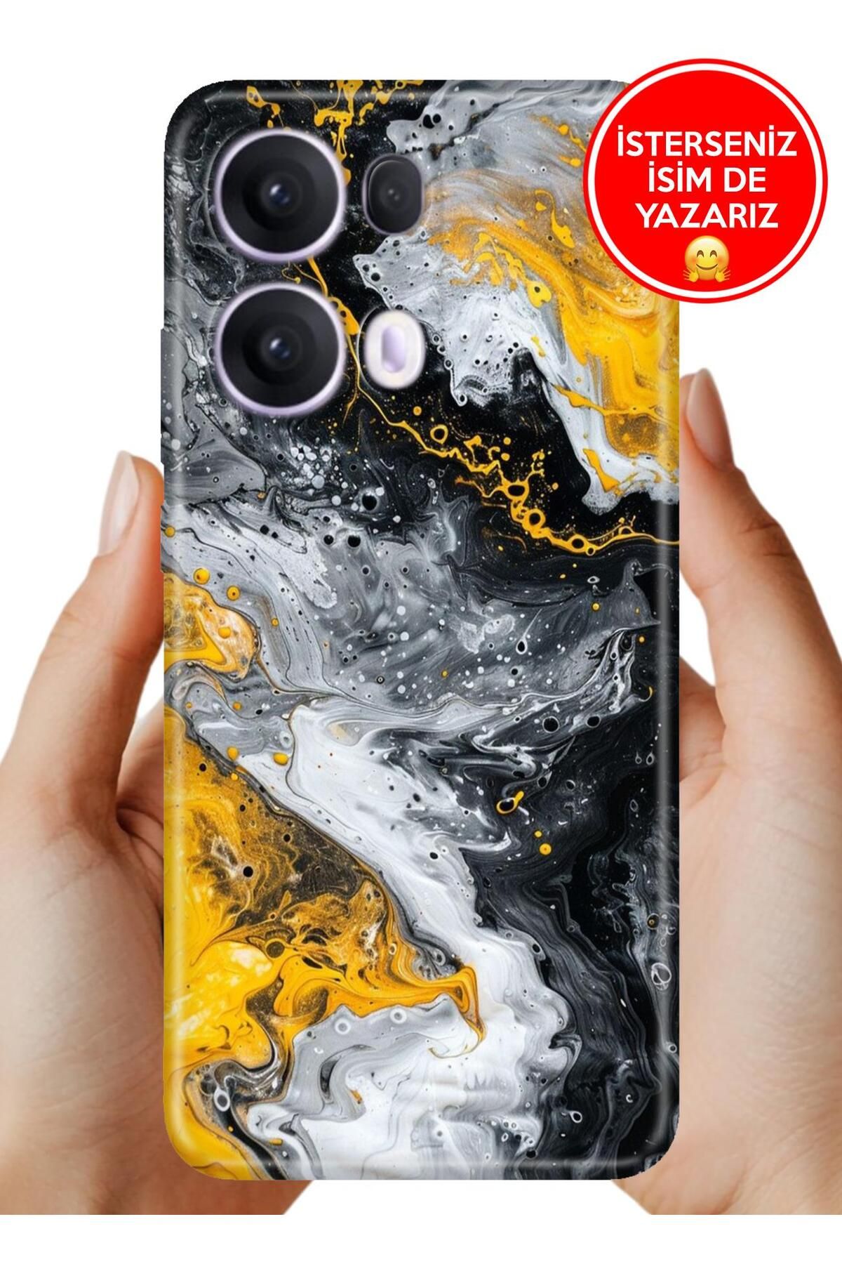OPPO Reno 13 Pro Kılıf Oppo Reno 13 Pro Rubber Esnek Silikon Tam Koruma SiyahSarı 22