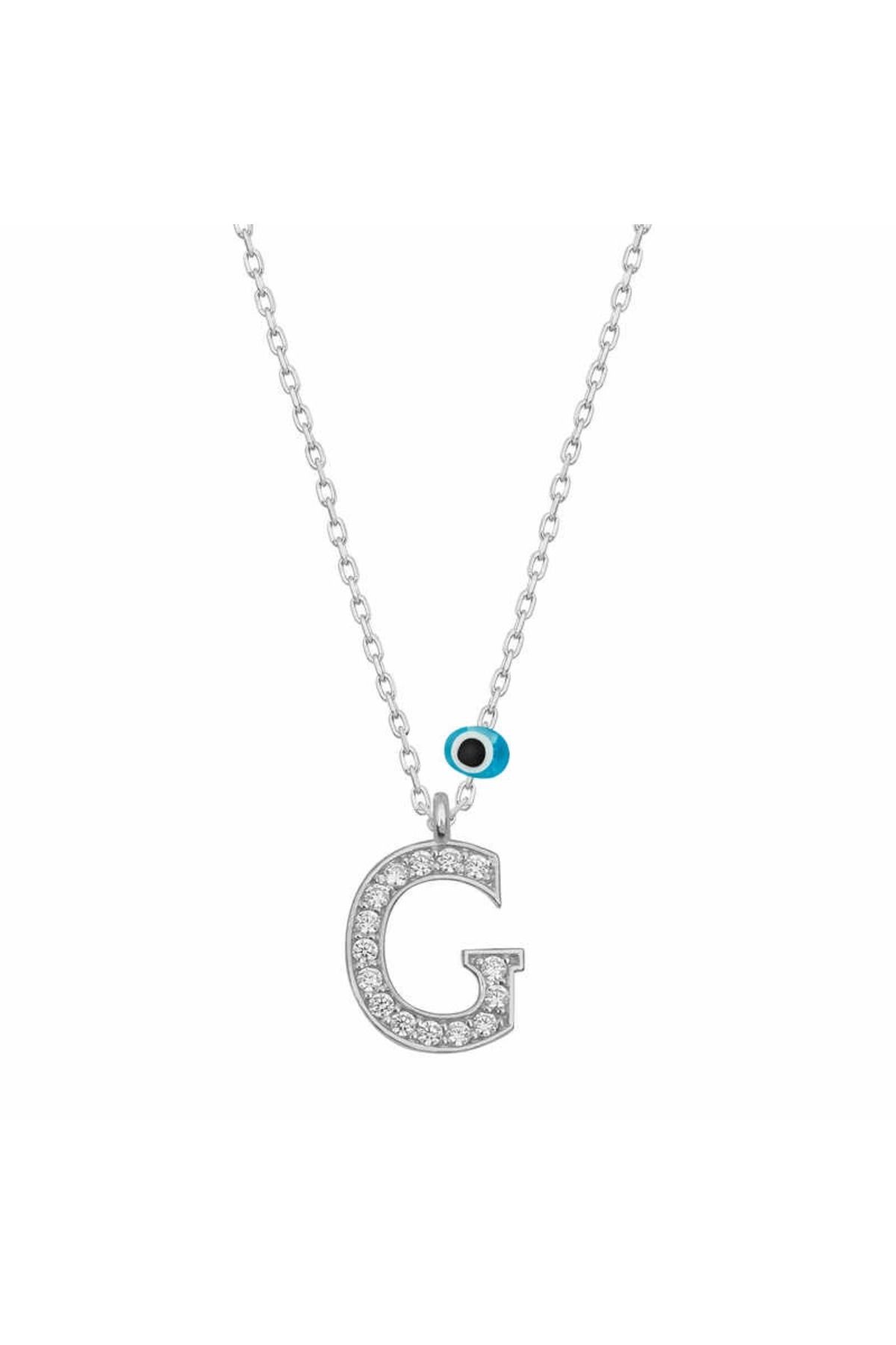 KAKTÜS JACK 925 Ayar Gümüş Nazar Rodyum G Harfi Kadın Gümüş Kolye (T6811) (336336)