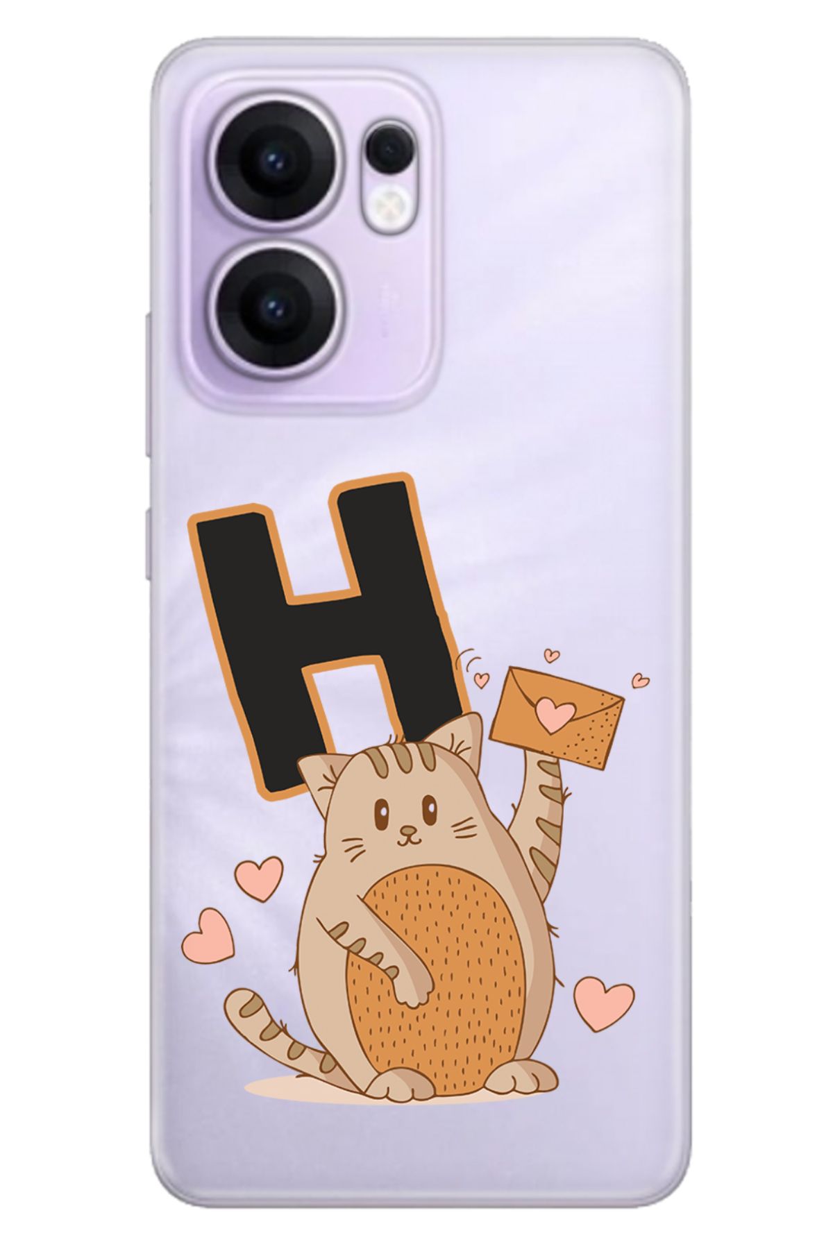 OPPO Reno 13F 5G Kılıf Tema Art Desenli Baskılı Silikon Kedili H Harfi
