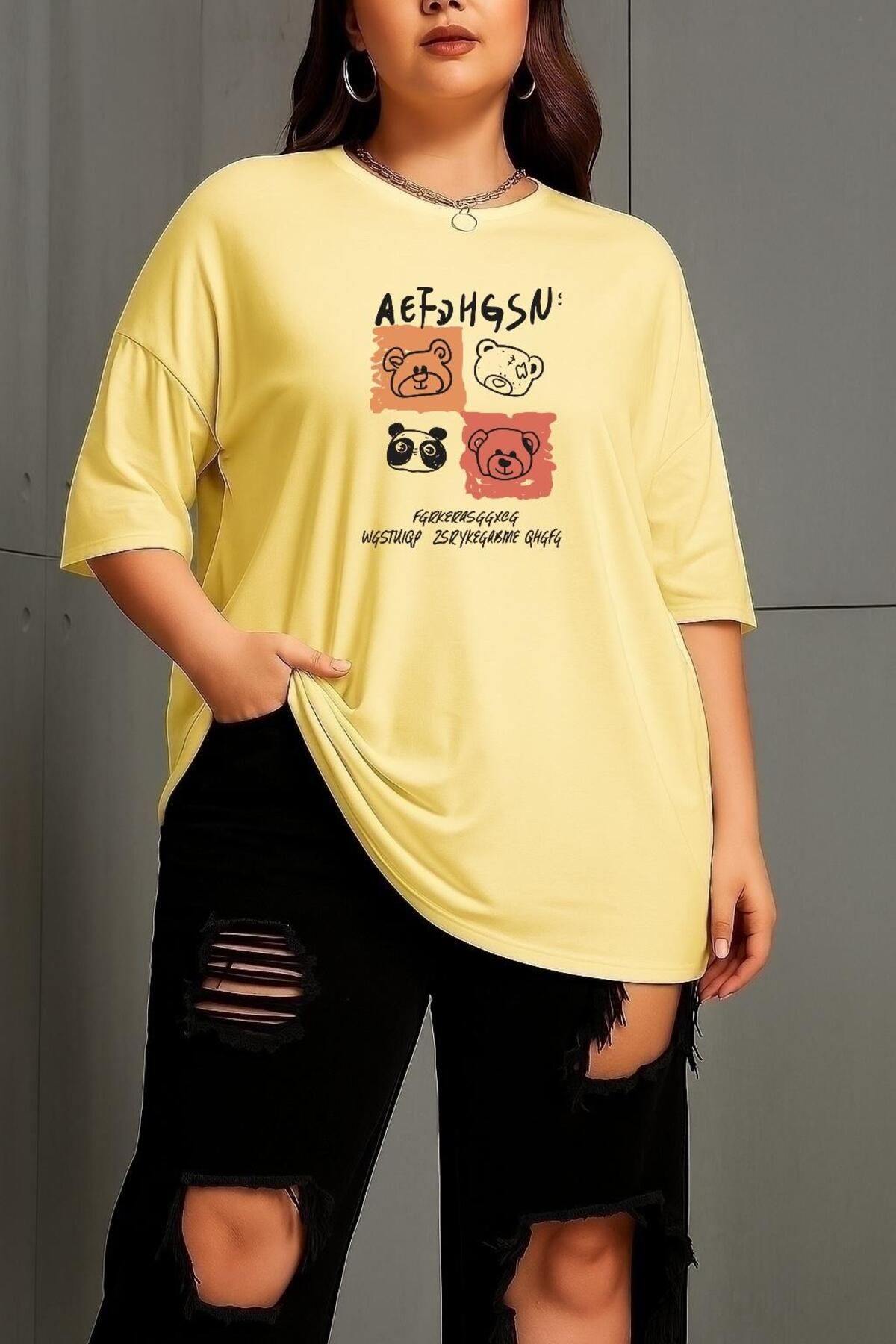 BENROMA BÜYÜK BEDEN AEF AYICIK BASKILI UNİSEX TİŞÖRT