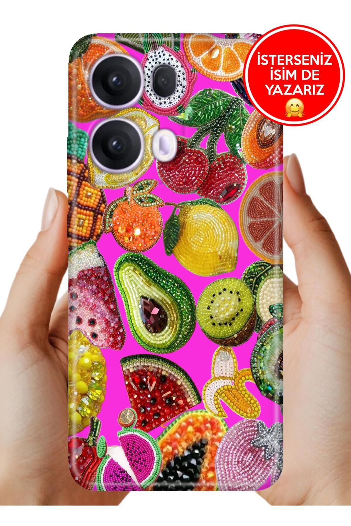 OPPO Reno 13 Pro Kılıf Oppo Reno 13 Pro Ergonomik Resimli Desenli Silikon Diamond Fruit