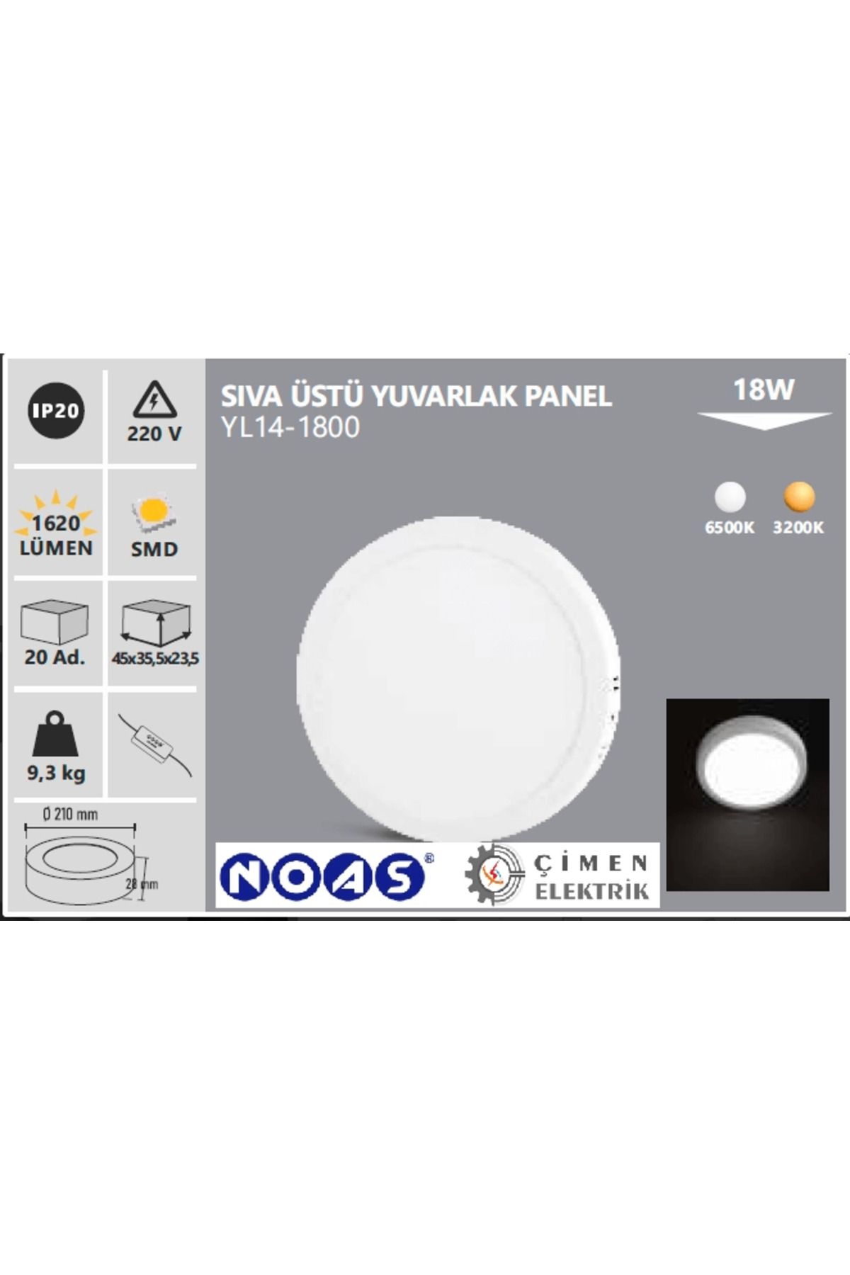 MELFSHOP NOAS YL14 1800 Sıva Üstü 18W Led Spot 6500K Beyaz