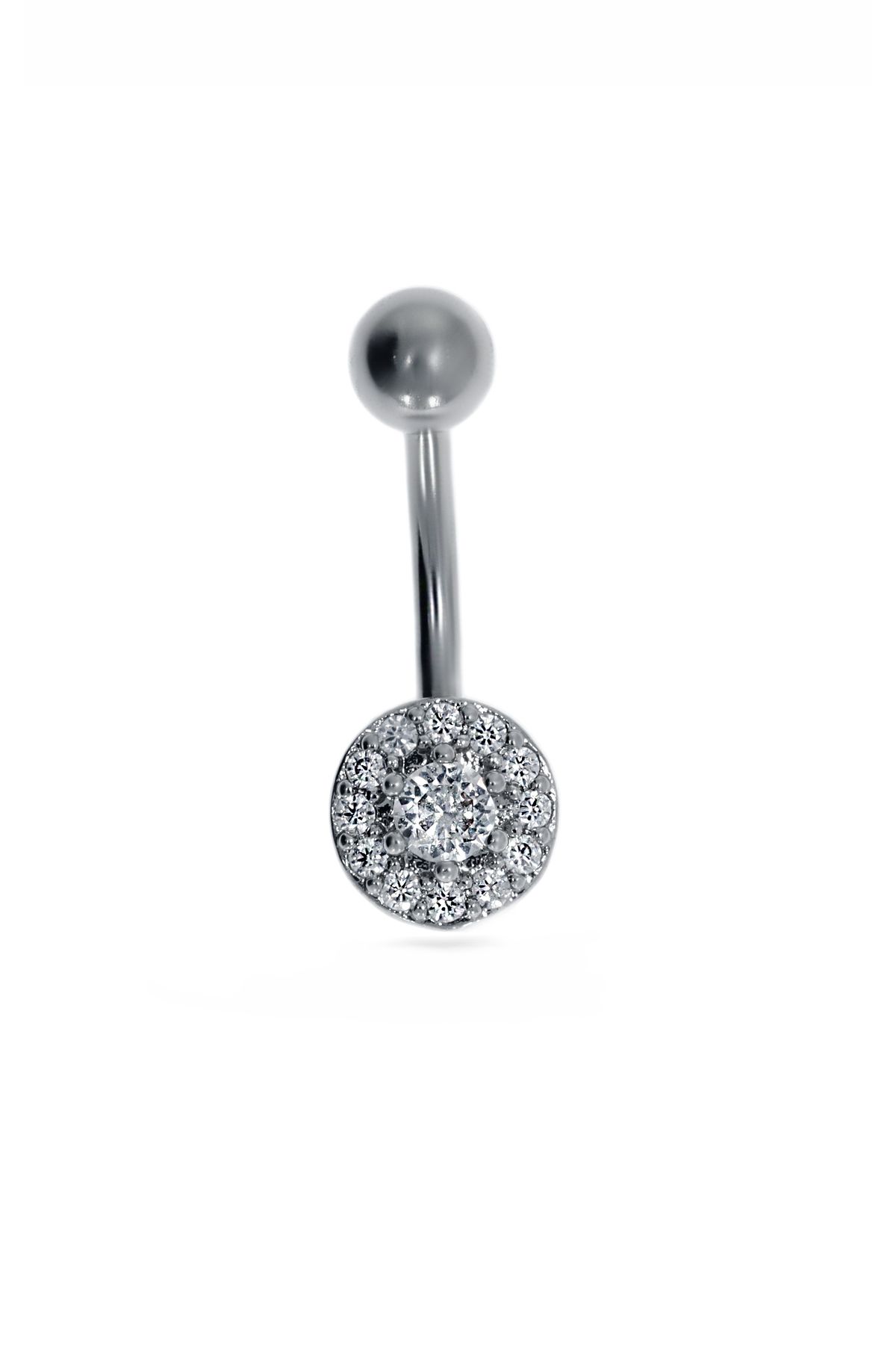 celikchi Kadın Taşlarla Çevrili Tek Taş Model Çelik Piercing