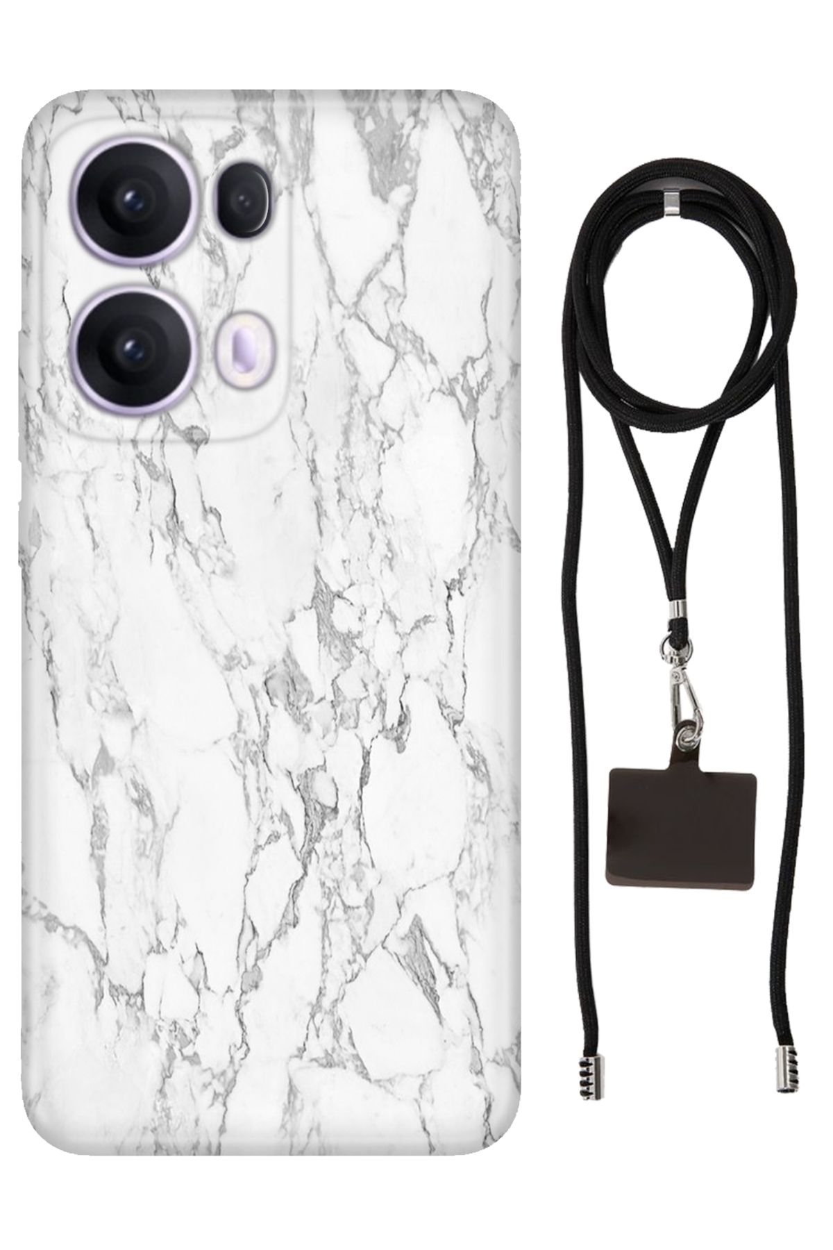 OPPO Reno 13 Pro Oppo Kılıf Silikon Mono Mermer İpli Boyun Askısı