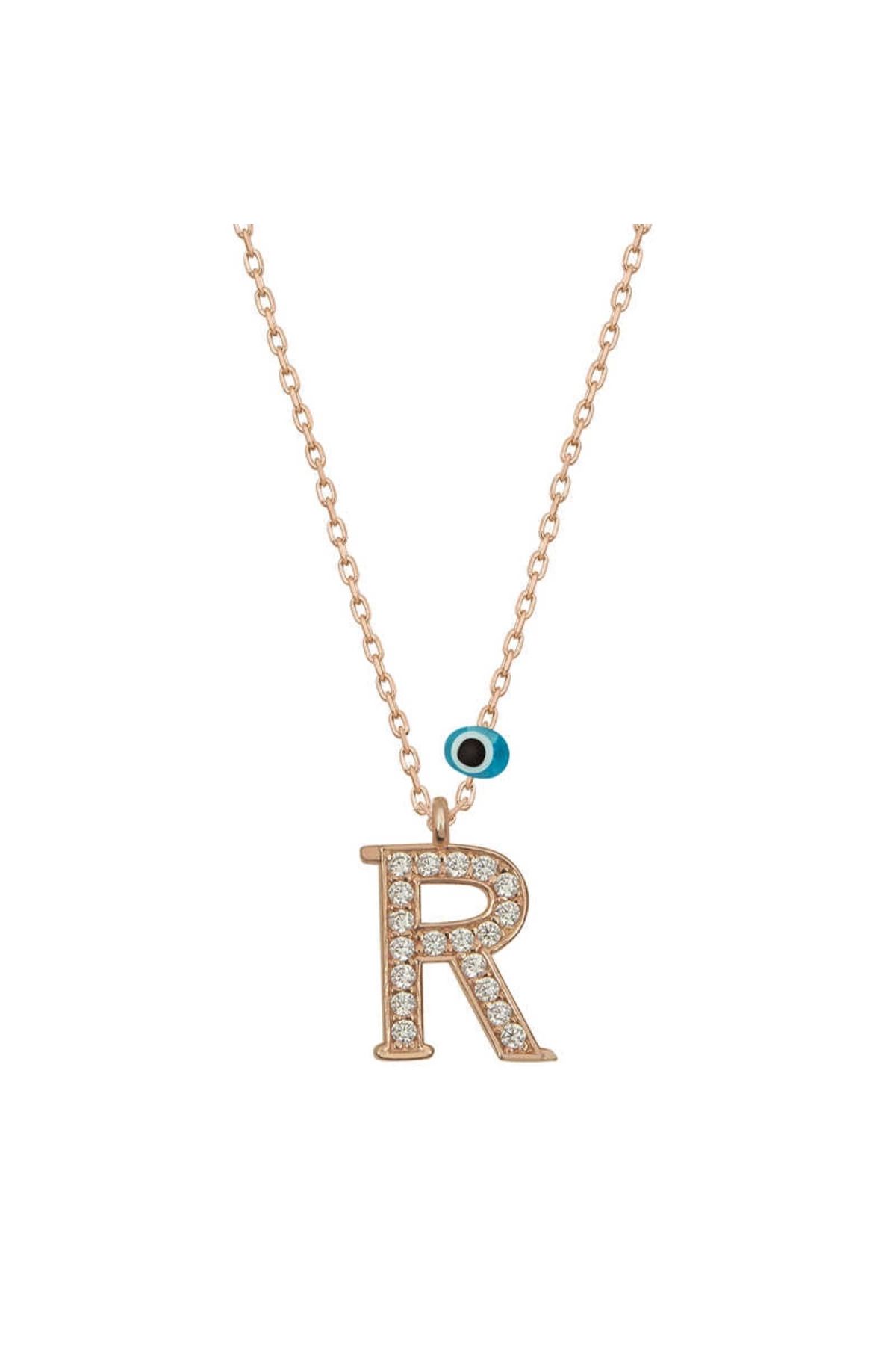 KAKTÜS JACK 925 Ayar Gümüş Nazar Rose R Harfi Kadın Gümüş Kolye (T6887) (336336)