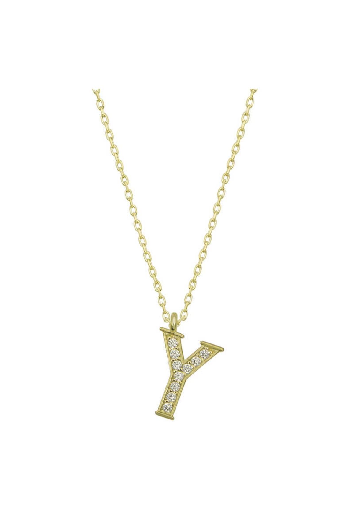 MT29 GİYİM 925 Ayar Gümüş Gold Y Harfi Kadın Gümüş Kolye (T6632) (336336)