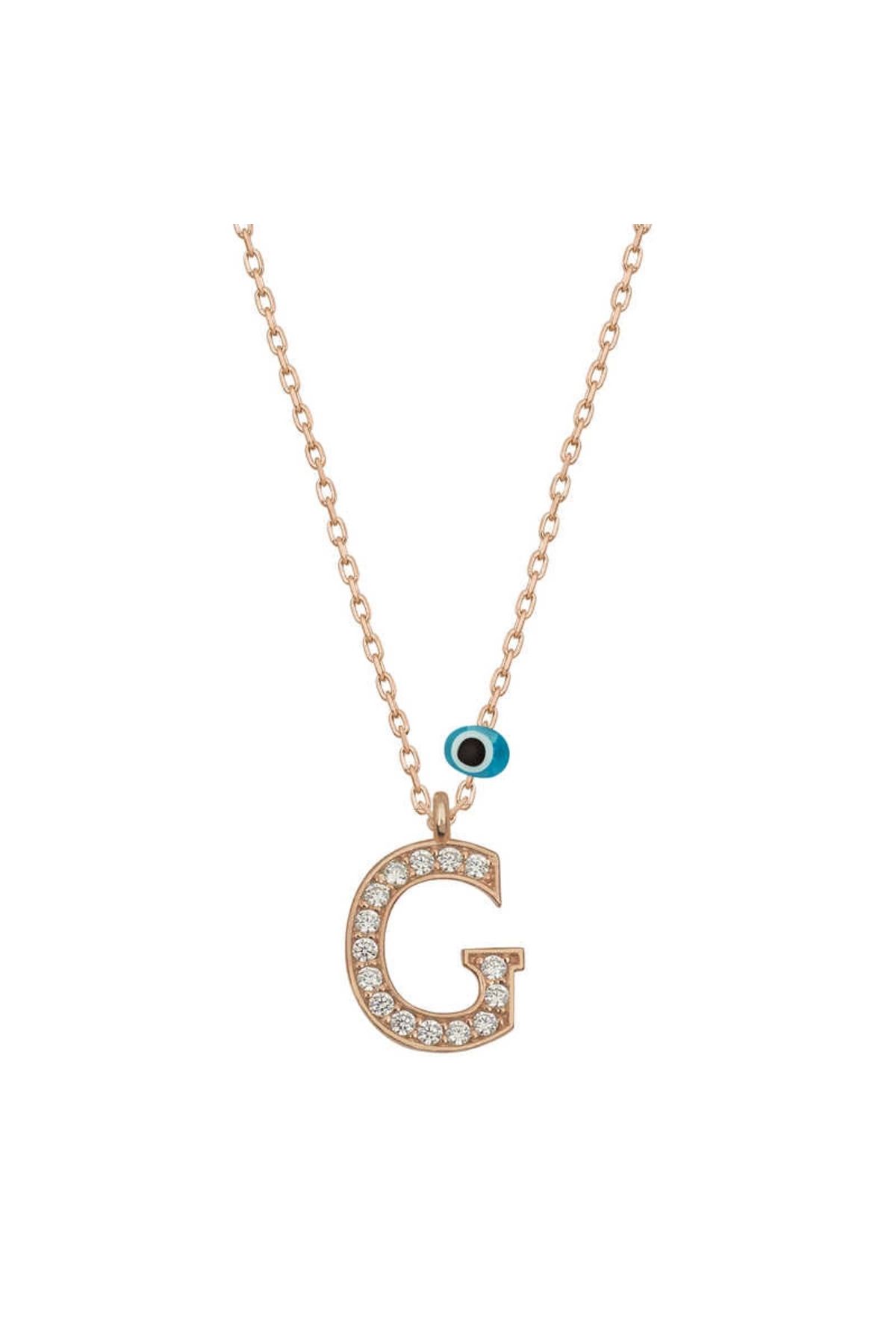 gizmurstore 925 Ayar Gümüş Nazar Rose G Harfi Kadın Gümüş Kolye (T6875) (336336)